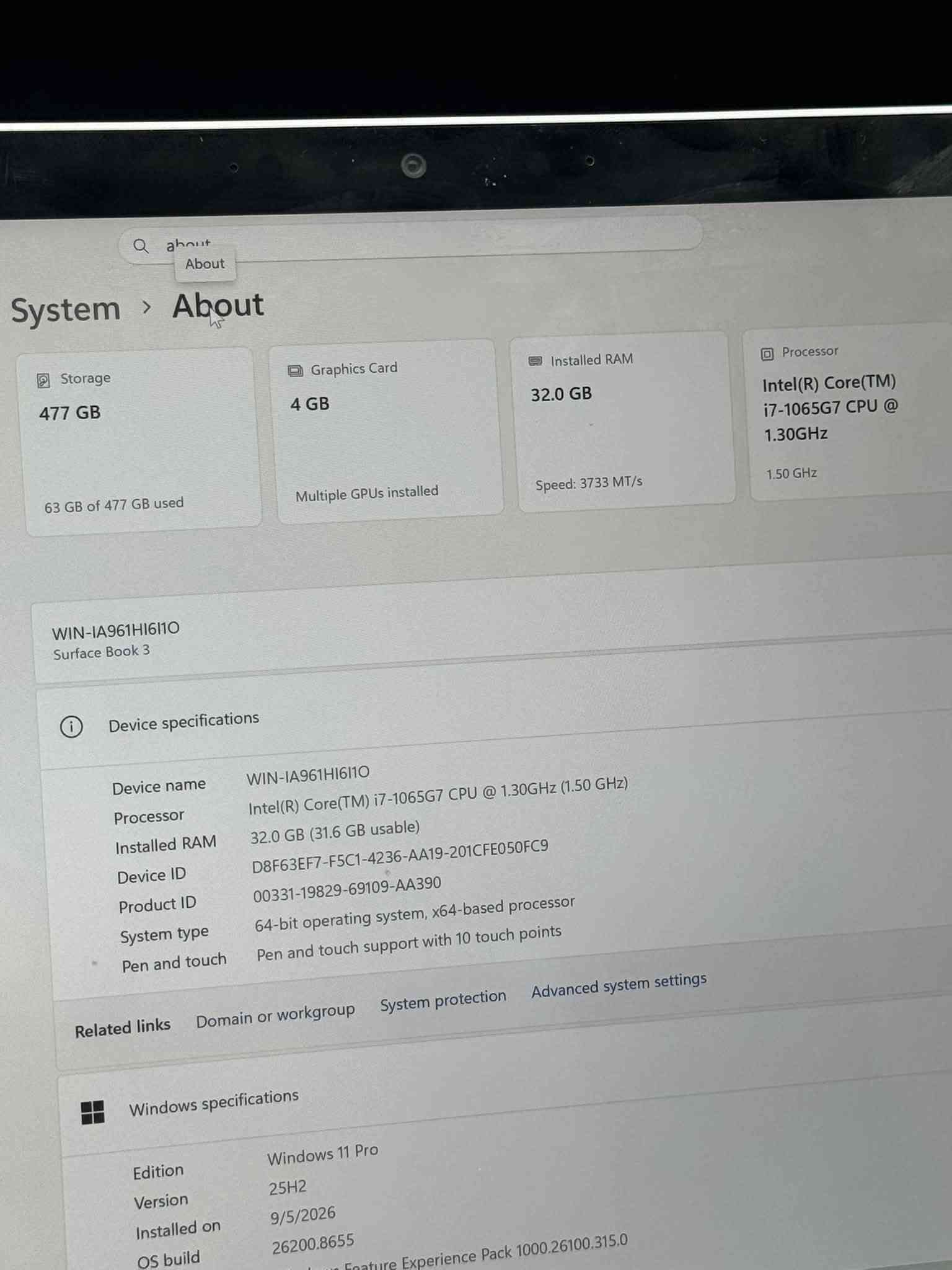 سيرفس بوك 3 • 32GB رام • GTX 1650