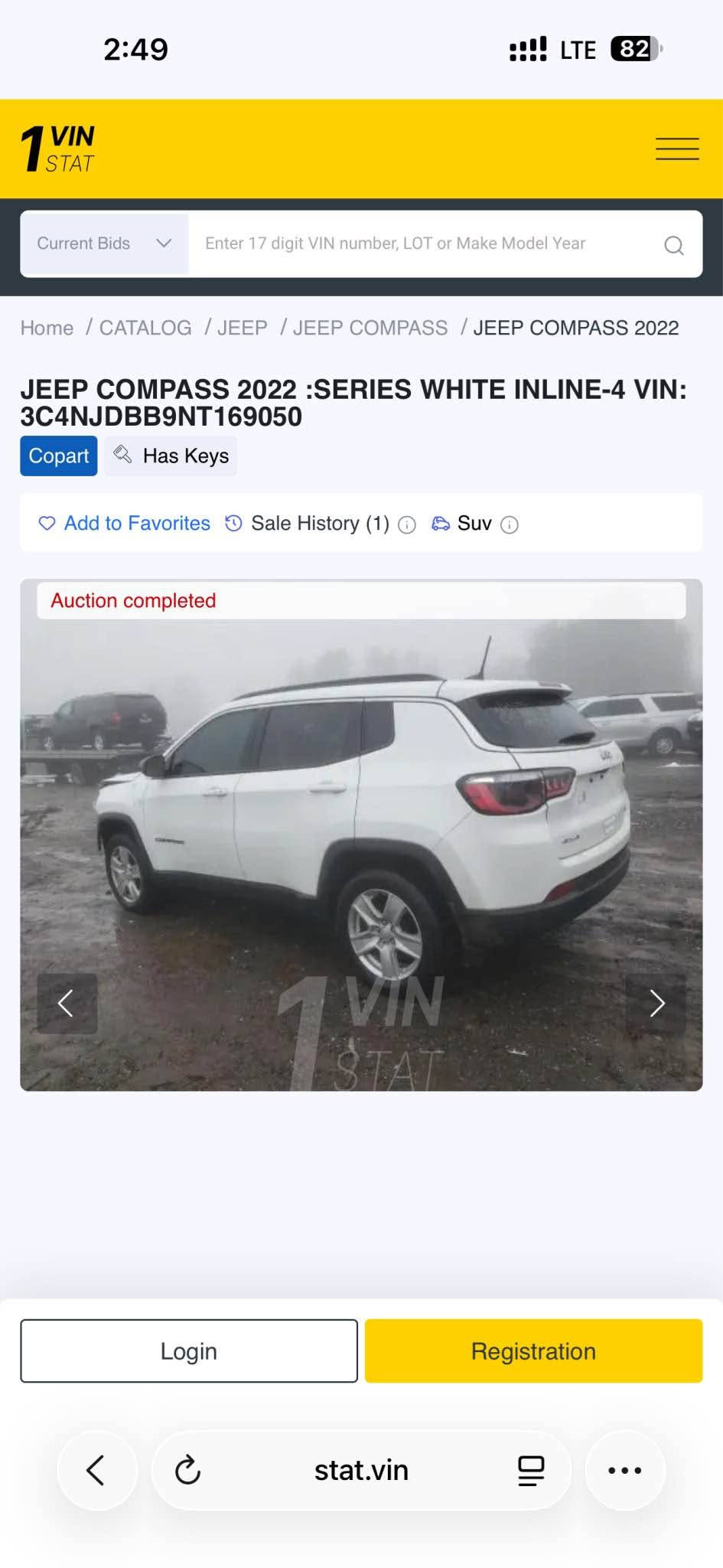 کوردی /عربی 
*********
دروستكراوي :- jeep 
مۆدێل :-  compass
ساڵ :2022
بزوێنەر : V4 2.4L
بگۆری بزوێنەر : Automatic 
سوتەمەنی : بنزين 
نرخ : 144.00$
دۆخ : بەکارهاتو
ماوەی ڕۆشتوو: . 46 mile
تابلو ئوتومبێل :  هەولێر 
بۆیاغ: یەك پارچە تەنها بۆنیت
مواسفات: فول بانوراما دبل اكسل
***********
‎النوع :-     Jeep
المودیل : compass
السنة :2022
المحرك : V4 2.4L
ناقل الحركة: Automatic
نوع الوقود : بنزين
الحالة: المستخدم 
السعر: 144.00$
عدد اميال :     46 mile 
رقم السیارە: اربيل
صبغ: قطعة فقط بونيت  
مواسفات: فول بانوراما دبل اكسل
*********
 ***********
*********** أربيل, العراق

نص مكتوب في الصور:
- 2:49 LTE 82 1 VIN STAT Current Bids Enter 17 digit VIN number, LOT or Make Model Year Home CATALOG JEEP JEEP COMPASS JEEP COMPASS 2022 JEEP COMPASS 2022 SERIES WHITE INLINE-4 VIN: 3C4NJDBB9NT169050 Copart Has Keys Add to Favorites Sale History (1) Suv Auction completed VIN STAT Login Registration stat.vin
- 1 VIN STAT Current Bids Enter 17 digit VIN number, LOT or Make Model Year Home / CATALOG / JEEP / JEEP COMPASS / JEEP COMPASS 2022 JEEP COMPASS 2022 :SERIES WHITE INLINE-4 VIN: 3C4NJDBB9NT169050 Copart Has Keys Add to Favorites Sale History (1) Suv Auction completed 1 VIN STAT Login Registration stat.vin
- 2:49 LTE 82 1 VIN STAT Current Bids Enter 17 digit VIN number, LOT or Make Model Year Home / CATALOG / JEEP / JEEP COMPASS / JEEP COMPASS 2022 JEEP COMPASS 2022 :SERIES WHITE INLINE-4 VIN: 3C4NJDBB9NT169050 Copart Has Keys Add to Favorites Sale History (1) Suv Auction completed VIN STAT Login Registration stat.vin