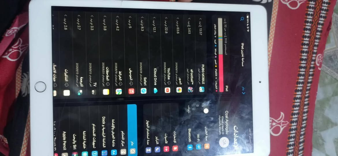 ايباد المراوس فقط
يباد سفن 

جهاز جديد استعمال قليل 

ذاكره ٣٢

ما مفتوح واتر 

مكاني بصرة حي الحسين 

مراوس.  مراوس. مراوس. 

الاستفسار مراسلة الرقم واتساب 

***********

نص مكتوب في الصور:
- iPad مساحة تخزين iPad
- المستخدم: 31.8 غ.ب. من 32 غ.ب.
- iPad
- Ozel Aydogdu
- iCloud و Apple ID
- ووسائط ومشتريات
- OA
- الإعدادات
- عام
- تحديث Software
- نمط الطيران
- Wi-Fi
- Bluetooth
- الإشعارات
- الأصوات
- التركيز
- مدة استخدام الجهاز
- مركز التحكم
- شاشة العرض والضاءة
- الشاشة الرئيسية و Dock
- تسهيلات الاستخدام
- خلفية الشاشة
- Siri والبحث
- Apple Pencil
- Touch ID ورمز المرور
- الخرائط آخر استخدام: 2026/8/19 آخر استخدام: 2026/8/23
- الملاحظات آخر استخدام: 2026/8/23
- الوسائط
- صور
- iPadOS
- تطبيقات
- ملفات النظام
- العربية
- الحدث
- 5 غ.ب.
- 3.8 غ.ب.
- 3.3 غ.ب.
- 2.7 غ.ب.
- 2.6 غ.ب.
- TV آخر استخدام: 2026/9/13
- الترجمة آخر استخدام: 2026/9/13
- المذكرات آخر استخدام: 2026/9/13
- جهات الاتصال
- 4.2 غ.ب.
- 8.3 غ.ب.
- 12.1 غ.ب.
- 22.8 غ.ب.
- 63.6 غ.ب.
- 3.63 غ.ب.
- 13.57 غ.ب.
- Safari آخر استخدام: 2026/8/28
- iCloud Drive
- YouTube آخر استخدام: 2026/8/30
- الصور آخر استخدام: 2026/9/13
- eFootball™ آخر استخدام: اليوم
- PUBG MOBILE آخر استخدام: اليوم