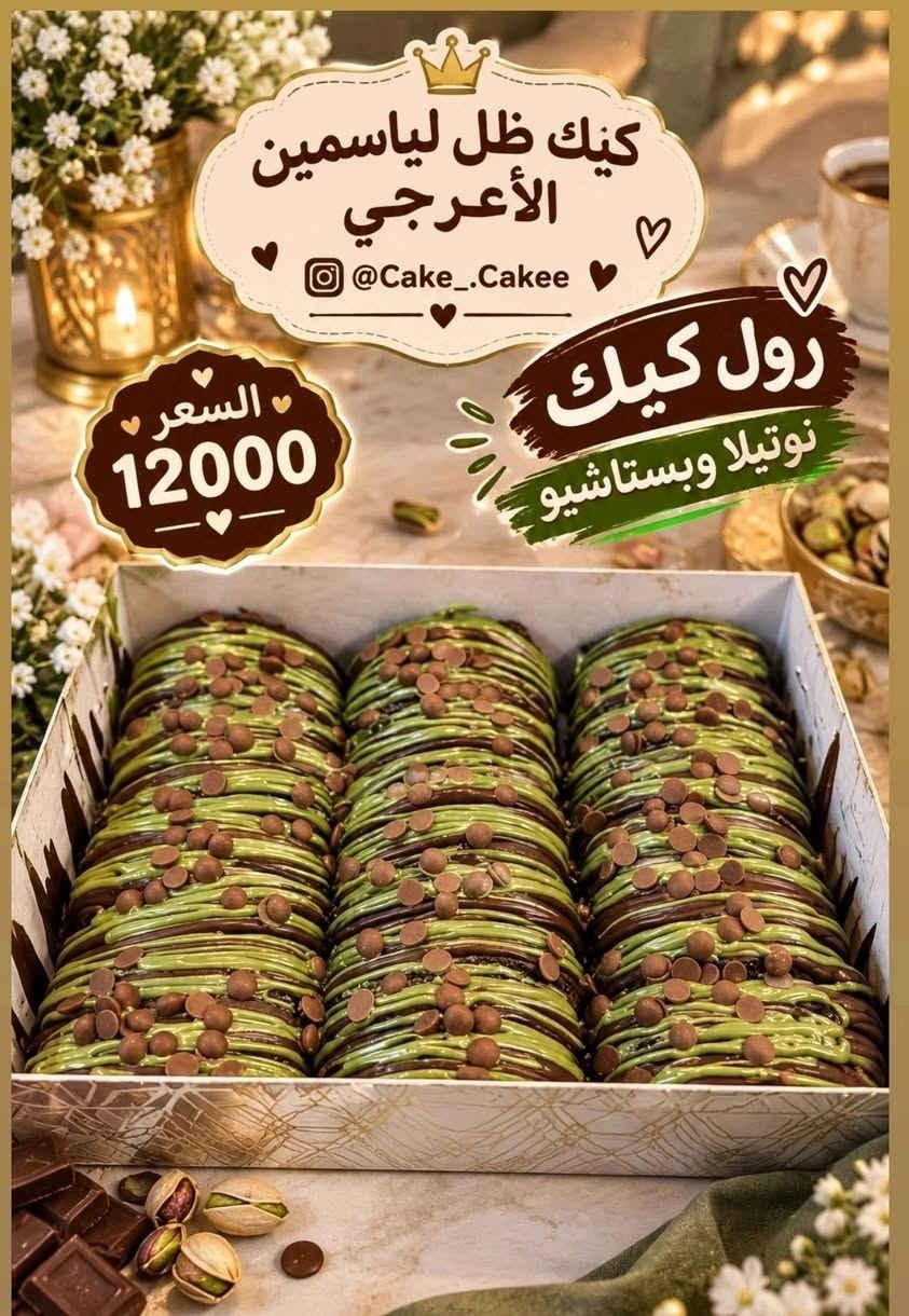 😍✨ منو يحب الرول كيك؟ لأن هذا غيررر!

رول كيك هش وكريمي، وحشواته تجنن 🤎
نوتيلا 🍫 + بستاشيو 💚
وباكيت كامل بي 15 قطعة 😋

✨ مناسب للضيافة، الزيارات، أو حتى تدللين نفسچ بيه.

🔥 متوفر كل يوم 🔥
والكميات محدودة، فلا تخلينها تفوتچ!

📍 بغداد – الحرية الثالثة
💳 متوفر دفع عن طريق الماستر
📩 للطلب راسلوني خاص

كيك ظل لياسمين الأعرجي 🤍
لمساتي… والطعم يحچي عن نفسه ✨

Instagram:
https://www.instagram.com/cake_.cakee

TikTok:
https://www.tiktok.com/@user7224695670936

#رول_كيك #رول_كيك_بغداد #كيك_الحرية #بغداد #الحرية #بستاشيو #نوتيلا #ضيافة #حلويات_بغداد #كيك_ظل_لياسمين_الأعرجي #الجميع #اشاره

نص مكتوب في الصور:
- رول دحيك
- ظل
- لذة تذوب في الفم
- طازج يوميا
- لياسمين الأعرجي
- ***********
- اطلب الآن
- رول كيك ظل لذة تذوب في الفم طازج يوميا لياسمين الأعرجي *********** اطلب الآن شوكولاتة فاخرة مكونات مختارة بعناية صنع بحب وجودة عالية
- كيك ظل لياسمين الأعرجي @Cake_.Cakee السعر 12000 رول كيك نوتيلا وبستاشيو