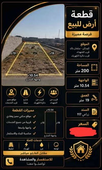 قطعه ارض زراعي قرار 117 للبيع شهداء التصنيع مقابل دائره الكهرباء مشمول...