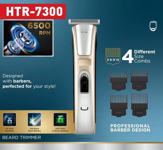 جمله فقط 
بصره تنومه
*********** عبدالله واتساب 
*********** عبدالله واتساب

نص مكتوب في الصور:
- HTR-7600 6000 RPM 3 Different Size Combs PROFESSIONAL BARBER DESIGN Powerful Motor Stainless Steel Blades Adjustable Cutting Lengths HAIR CLIPPER
- HTR-7301 Ceramic Blades Built-in LED Light PROFESSIONAL BARBER DESIGN 2 Different Adjustable Comb Size 60 mins Runtime Effective High RPM 600 mAh Lithium Battery IPX5 Water Resistant BEARD TRIMMER
- HTR-7300 6500 RPM Designed with barbers, perfected for your style! 4 Different Size Combs 3 6 9 12 PROFESSIONAL BARBER DESIGN 70 mins Runtime Stainless Steel Blades 600 mAh Lithium Battery BEARD TRIMMER
- HTR-7305 7000 RPM Designed with barbers, perfected for your style! 5 Different Size Combs 1 2 3 4 5 140 mins Runtime Stainless Steel Blades 600 mAh Li-ion Battery BEARD TRIMMER PROFESSIONAL BARBER DESIGN