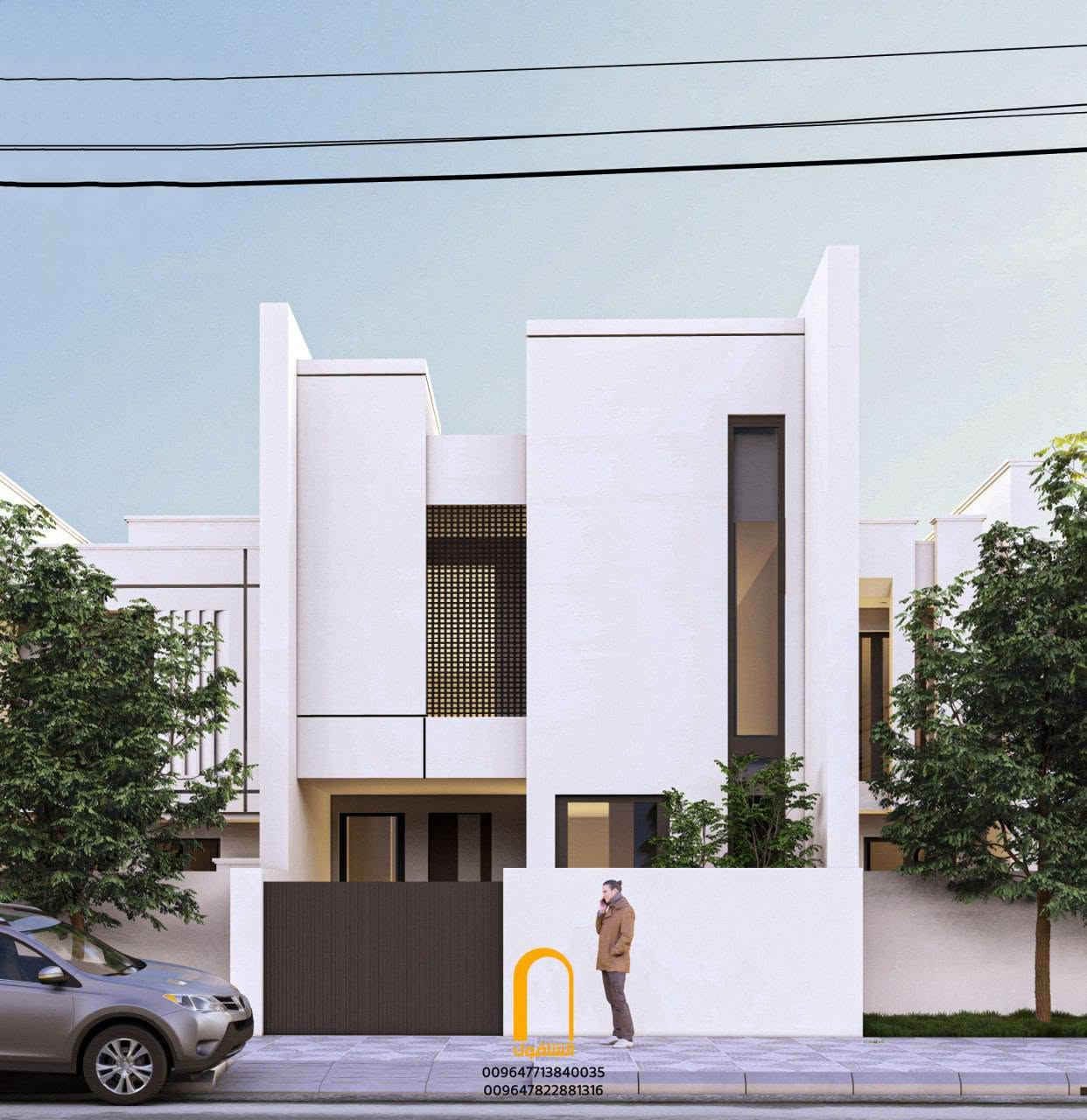 تصميم معماري لواجهة منزل سكني مودرن، يرتكز على قوة التجريد الهندسي وصراحة اللون الأبيض

كتل معمارية صلبة ومصمتة بنقاء لوني كامل، تعتمد على التباين الملمسي والعمق البصري بدل كثرة المواد والتفاصيل.

شريط مشربية شاقولي مدمج في قلب الواجهة مع نافذة رأسية نحيفة ممتدة، لتحقيق خصوصية متكاملة وإدخال الضوء الطبيعي بلمسة معمارية ذكية.

قوة العمارة الحقيقية تظهر في التجريد.. حين تتحدث الكتل الصريحة بلغة النقاء وتخلق فخامة هادئة تفرض حضورها

الشاقول للعمارة والبناء
بغداد - الكرادة / شارع 62

المهندس المعماري: علي عبد العالي | ***********
المهندس المدني: انور التوبي | ***********

نص مكتوب في الصور:
- الساقمون 009647713840035 009647822881316
- 009647713840035 009647822881316
- التناقول 009647713840035 009647822881316