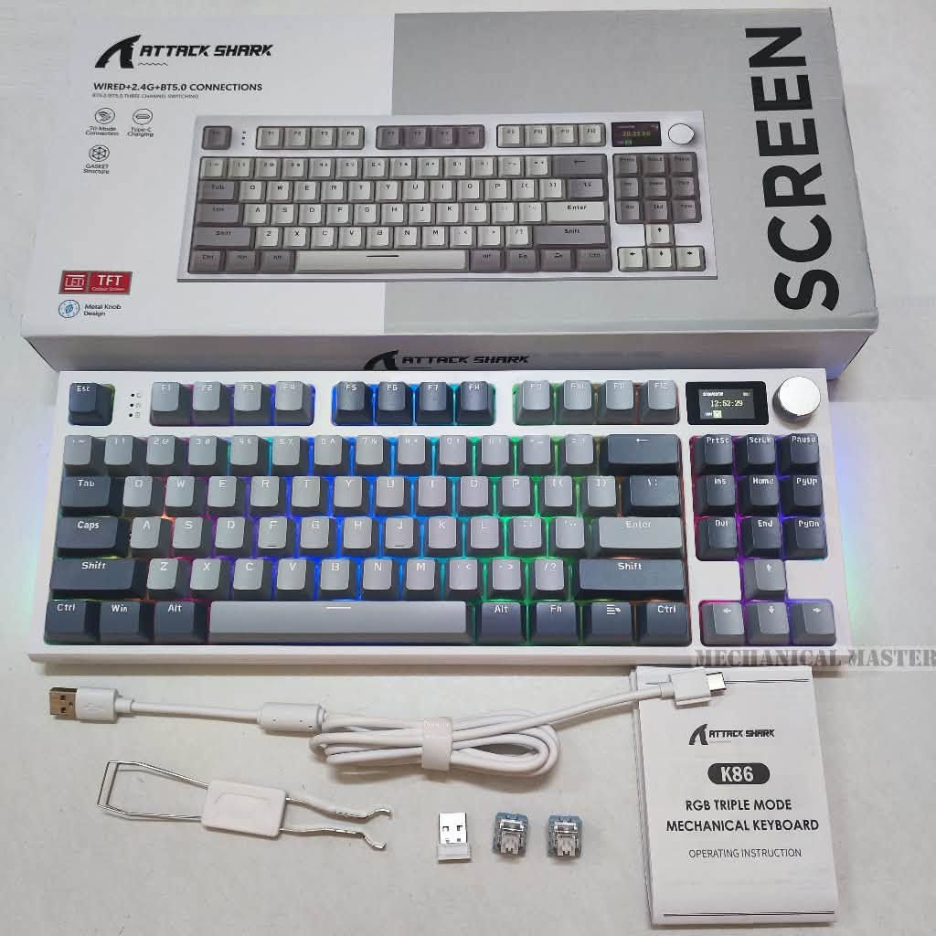 ⌨️🔥 Attack Shark K86 – كيبورد ميكانيكي لاسلكي احترافي 🎮
🌟 أبرز المواصفات:
🔹 تصميم 75% عملي ومضغوط مع 87 مفتاحاً ⌨️
🔹 شاشة TFT ملونة لعرض الوقت والبطارية والرسوم المتحركة 🖥️✨
🔹 مقبض معدني (Knob) للتحكم بالصوت والوسائط 🎛️
🔹 3 أوضاع اتصال:
📡 لاسلكي 2.4GHz
🔵 Bluetooth 5.0
🔌 سلكي USB Type-C
🔹 إضاءة خلفية RGB قابلة للتخصيص 🌈
🔹 تصميم أنيق ومناسب للـ Gaming والعمل والاستخدام اليومي 🎮💻

💥 شاشة TFT + RGB + 3 Modes = كيبورد بمواصفات احترافية!

📲 للطلب والاستفسار عبر واتساب:
***********

🚚 متوفر توصيل إلى كافة محافظات العراق🇮🇶

