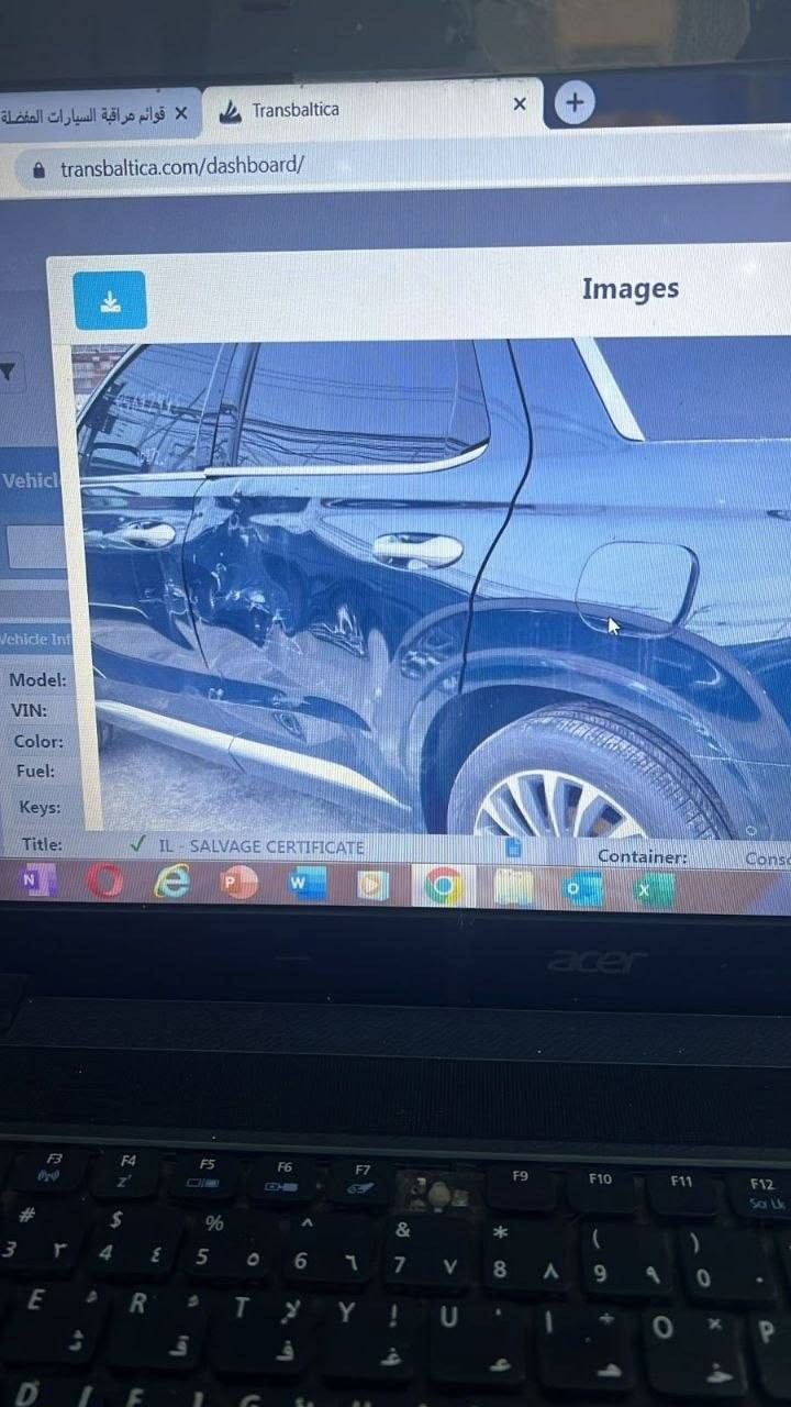 ***********
كلكرفي ٢٥ سياره ماشيه ٢٠الف كيلو السعر ٢٦٥ حره باسم باب بارد  الغلفي بارد تبديل فقط بنيد

نص مكتوب في الصور:
- قوائم مراقبة السيارات Transbaltica transbaltica.com/dashboard/ Images IL-SALVAGE CERTIFICATE Container: Consolidated 6152 [40' HC] EN acer
- Transbaltica Images IL - SALVAGE CERTIFICATE Container: Consolid_6152 [40' HC]
- قوائم مراقبة السيارات Transbaltica transbaltica.com/dashboard/ Images Container: Consolid_6152 [40' HC] IL - SALVAGE CERTIFICATE
- Transbaltica
- baltica.com/dashboard/
- Images
- IL - SALVAGE CERTIFICATE
- Container: Consolid_ 6152 [40' HC]
- 10272ml
- قوائم مراقبة السيارات Transbaltica transbaltica.com/dashboard/ Images IL - SALVAGE CERTIFICATE Container: Consolid_6152 (40' HC)
- Viewer
- IL- SALVAGE CERTIFICATE
- Container: Consolid 6152 (40' HC)
- EN
- 99697445x
- 11:14,
- ٢٠٢٧/٠٤/٠٢
- قوائم مراقبة السيارات المفضلة Transbaltica transbaltica.com/dashboard/ Images Container: Consolid 6152 (40' HC) IL SALVAGE CERTIFICATE acer
- قوائم مراقبة السيارات المفضلة
- transbaltica.com/dashboard/
- Vehicl
- Vehicle Inf
- Model:
- VIN:
- Color:
- Fuel:
- Keys:
- Title: IL - SALVAGE CERTIFICATE
- Container:
