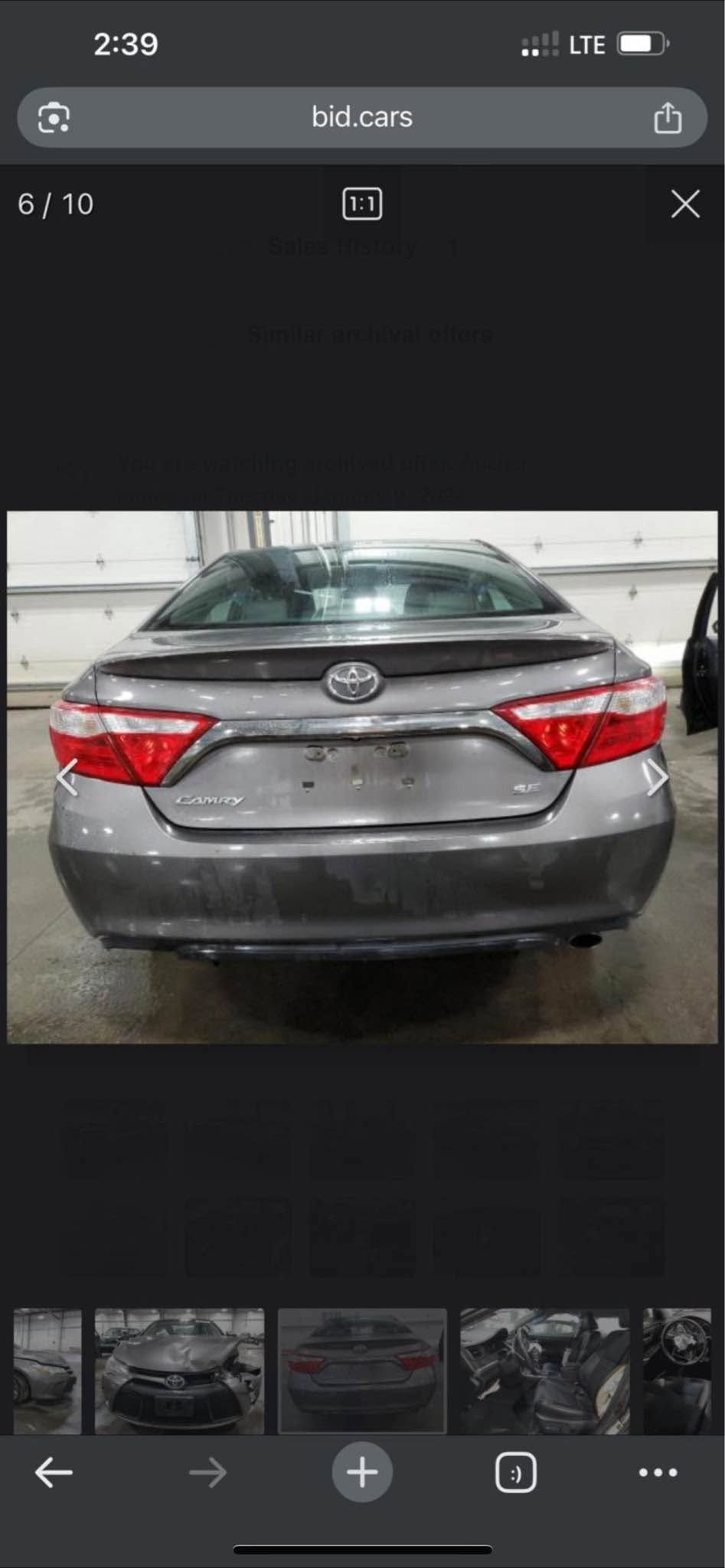 toyota camry 2016 SE 
جملخ و بونیت بویاخە ئیرباگ تەقیە بیلاد دانرایە 
سەقفی کلیرە بئ معجون 
١٨٦.٠٠٠ کم رویشتیە 
سەیارە بئ مەسروفە زور پاک و خاوئن ماوە گیر مکینە بە شەرت سەرە شاسی هەیە  سەیارە بئ کئشەیە نەفسی روژ وەکالە دەکا 
*********** أربيل, العراق

نص مكتوب في الصور:
- 2:38 LTE bid.cars 1 / 10
- 2:39 LTE bid.cars 6 / 10 Sales History Similar archival offers You are watching archived offer. Auction ended on Tuesday, January 31, 2023