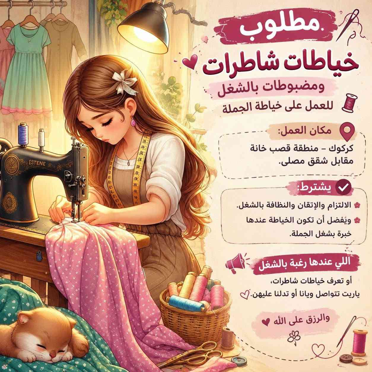 مطلوب خياطات • كركوك قصب خانه • خياطة جملة