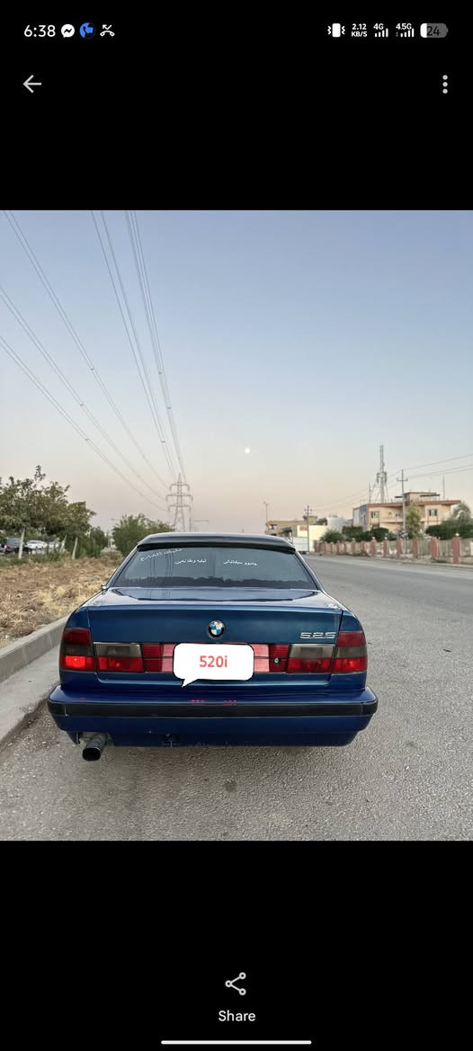 سەرەتا بەناوی خوای گەورە ماشاللە لەماڵی هەموو لایەک 
Bmw 520i  model 1993 
مەکینە 20 کەپس گێڕ عادیە  ماشاللە زۆر بەهەڵمەتە گێڕو مەکینەو ئەکسل و تەقەو ڕەقە بەشەرتی فەحسی فیتەر 
 سەیارەکە تا بڵێی جوانە دینارێک مەسرەفی تیا نیە سەیارەکە علوجە بەشەرتی ماڵی مەدەنی کارەبایی و ناوگێچ هەمووی ئیش ئەکات لایت زینۆنە 
 4 تایەو ویلی هامانی پاکی لەژێرە قفڵ مەرکەزیە  2 جام کارەبا شاشە ئایپاد فڵچە و هۆڕن لایت بەرزو نزم 
2 ڕۆژە ڕۆن و مەسفی گۆڕاوە  پێویست بە وەسفی زۆر ناکات قفڵ و کۆتایی 18 گەڵایە بۆ معامەلە تلفۆن مەکە شوێن سلێمانی
ئاڵوگۆڕ ئەکەم لەگەڵ ئۆپڵی ڤیکترای زۆر جوان 
*********** 
ئەدمین گیان♥️

نص مكتوب في الصور:
- 6:38 2.12 KB/s 4G 45G 24 Share 520i
