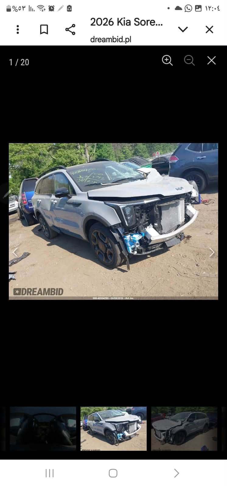 السلام عليكم سورنتو ٢٠٢٦ sx فول مواصفات للبيع لون اسمنتي ماشية ٣٠٠٠ميل حاليا بعمان حادث موضح بلصور داخل منفصل مواصفات الفول اربع كامرات السعر عمان ١٦٥٠٠$ واصل بغداد كتاب شهداء ١٧٣٠٠$ للاستفسار ***********،،*********** مكاني اليرموك

نص مكتوب في الصور:
- 2/20
- 2026 Kia Sore...
- dreambid.pl
- %٥٣ ١٢:٠٣ 2026 Kia Sore... dreambid.pl 11 / 20 000-45304795 - 05/08/2026 - IAA Inc. *DREAMBID
- 2026 Kia Sore... dreambid.pl 16 / 20 000-46304295 - 06/06/2026 - IAA Inc.
- 2026 Kia Sore... dreambid.pl 18 / 20
- 1 / 20 2026 Kia Sore... dreambid.pl DREAMBID 000-45304795-05/08/2026 - IAA Inc.
- 13 / 20
- DREAMBID
- 000-45304285 - 06/05/2025 - IAA Inc.
- ٢٠٢٦ Kia Sore...
- 3 / 20
- 000-45304295-05/08/2025 - IAA Inc.
- 2026 Kia Sore... dreambid.pl 6 / 20 000-45304295 - 06/05/2026 - IAA Inc.