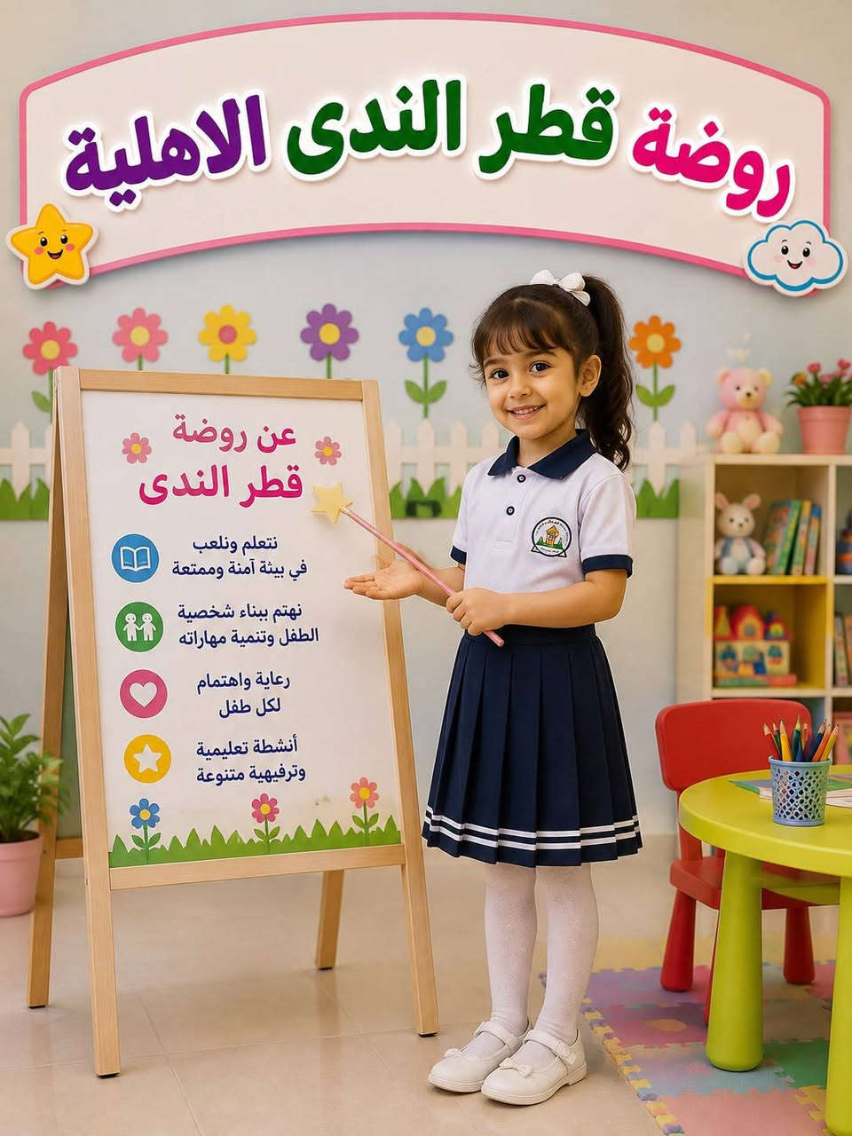 تعلن روضة  قطر الندى  الاهلية النموذجية 👈🏻عن فتح ابواب التسجيل لأطفالنا الغالين للعام الدرسي 2026-2027 علماً ان الروضة تتميز بالأتي📣📣

١-مناهج تربوية حديثة 📃تزود الاطفال بالخبره والاستعداد للنطق الصحيح 🗣 والقدره على الكتابه✍🏻 يشمل (القراءه⚘📕 والرياضيات ⚘📔والعلوم⚘📘 والاسلاميه ⚘📗والانكليزي⚘📓 والفرنسي📙) هذا على يد كادر ذو خبره وكفاءه 

بأشراف ادارة 👩🏻‍🏫 متخصصة وخبرة في مجال رياض الاطفال

تعليم الطفل القراءة والكتابة📖✏️والمهارات الإملائية الخاصه بالصف الاول ابتدائي

٢-تجهيز الطفل حقيبة كاملة تتضمن المنهج (الكتب -الدفاتر -قرطاسية -جنطة وهدايا ) 

٣-رعاية متميزة لاطفالنا الحلوين 
وبلاخص مرحلة الحضانة 

٤-برامج ترفيهية (رسم ٠٠٠رياضة ٠٠٠انشطة تعليمية وترفيهة) 🖍🏃‍♂️ 🧮

٥-صفوف مكيفه لراحه الاطفال 🤩

٦-قاعة العاب خارجيه وداخليه🎠 مزوده بأحدث الالعاب الأمنه والمسليه للطفل🎡

٧- الروضة مزوده بكاميرات المراقبة في جميع الصفوف والساحات والممرات 🎥

٨-تحتفل الروضه بأعياد الميلاد🎊 لأطفالنا الاعزاء وبمشاركة زملائهم وهذا مايقوي ثقة الطفل بنفسه ويعزز اواصر التواصل الاجتماعي🤝🏻

٩-احياء المناسبات كافة 

١٠-سفرات ترفيهيه🚎 تسعد الأطفال وتغير من روتين الحياة اليومية😊

١١-اقامة حفلات تخرج 👩‍🎓👨‍🎓 لتبقى ذكرى جميلة لهم 

١٢-خطوط نقل تصل الى جميع المناطق🚐🚐

١٣-دروس تايكواندو  🥋🥋🥋

المراحل تتضمن …
مرحله الحضانة  من عمر (٢ أشهر الى ٣سنوات )
مرحله تحضيري PRKG  العمر (٣سنوات )
مرحله الروضة KG1  العمر (٤سنوات )
مرحله التمهيدي KG2 العمر (٥سنوات)

اوقات الدوام من الساعة ٧ صباحا الى الساعه ١٢ ونص ظهرا وهناك شيفت ثاني لاطفال الموظفين يستمر الى ٤ عصرا 

 

متواجدين يوميا من الساعه ٨صباحا الى ساعه 12ظهرا  لغرض التسجيل ماعدا الجمعة والسبت 

للتسجيل الجديد مطلوب (استنساخ) :

١-جنسية الاب 
٢-جنسية الام  
٣-جنسية الطفل 
٤-بطاقة السكن
٥- صورتين للطفل
٦-فايل 
 
لمزيد من المعلومات الاتصال 

📞‏‪***********‬‏

او مراسله الصفحة 

العنوان... الشعب /قرب المحكمة/فرع مطعم نخلة الراشدية

اهلا وسهلا بكم في بيتكم الثاني🥰🥰
