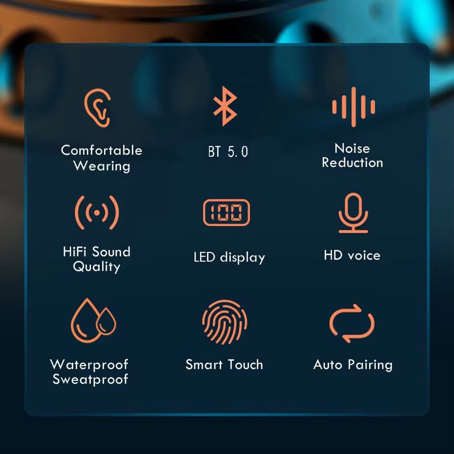 سماعة ايربود و باوربانك وشاشة رقمية موديل F9-5
| توصيل مجاني لجميع محافظات العراق

سماعات TWS F9-5 اللاسلكية مع شاشة رقمية وباور بانك

سماعات لاسلكية بتقنية TWS موديل F9-5 مزودة بعلبة شحن تعمل كباور بانك مع شاشة رقمية لعرض مستوى البطارية، مناسبة للاستخدام اليومي والمكالمات.

• تقنية True Wireless Stereo (TWS) اتصال لاسلكي كامل بدون أسلاك

• شاشة رقمية على علبة الشحن لعرض نسبة البطارية

• تدعم المكالمات بدون استخدام اليدين (Hands-Free)

• تحكم باللمس (Touch Control)

• علبة شحن بسعة 300mAh تعمل كباور بانك

• إمكانية استخدام كل سماعة بشكل منفصل أو معًا

• إصدار البلوتوث: V5.3 + EDR (للجهتين)
• أوضاع البلوتوث: A2DP 1.3 / HFP 1.6 / HSP 1.2 / AVRCP 1.6 / D11.3
• تردد البلوتوث: 2.4GHz
• مدى الاتصال: 15–25 متر
• سعة بطارية السماعة: 30mAh لكل سماعة (ليثيوم قابلة للشحن)
• سعة بطارية علبة الشحن: 300mAh
• وقت تشغيل الموسيقى: 2–3 ساعات
• وقت المكالمات: تقريبًا 4 ساعات
• وضع الاستعداد: حوالي 6 ساعات
• وقت الشحن: حوالي 70 دقيقة
• فولتية شحن العلبة: 5V
• تدعم: الهواتف الذكية – الأجهزة اللوحية – الكمبيوتر