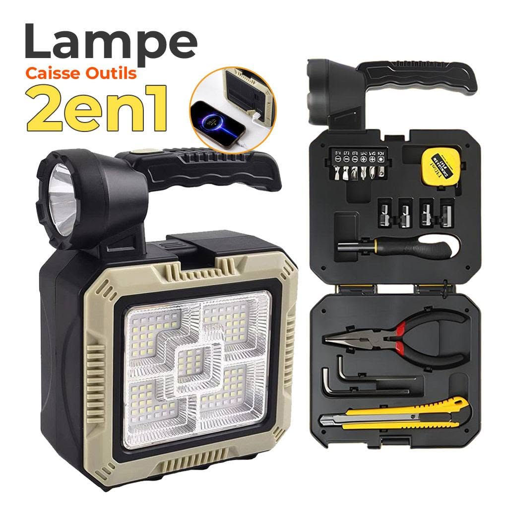 عل اول تم سعر القطعه 15الف

نص مكتوب في الصور:
- Lampe Caisse Outils 2en1