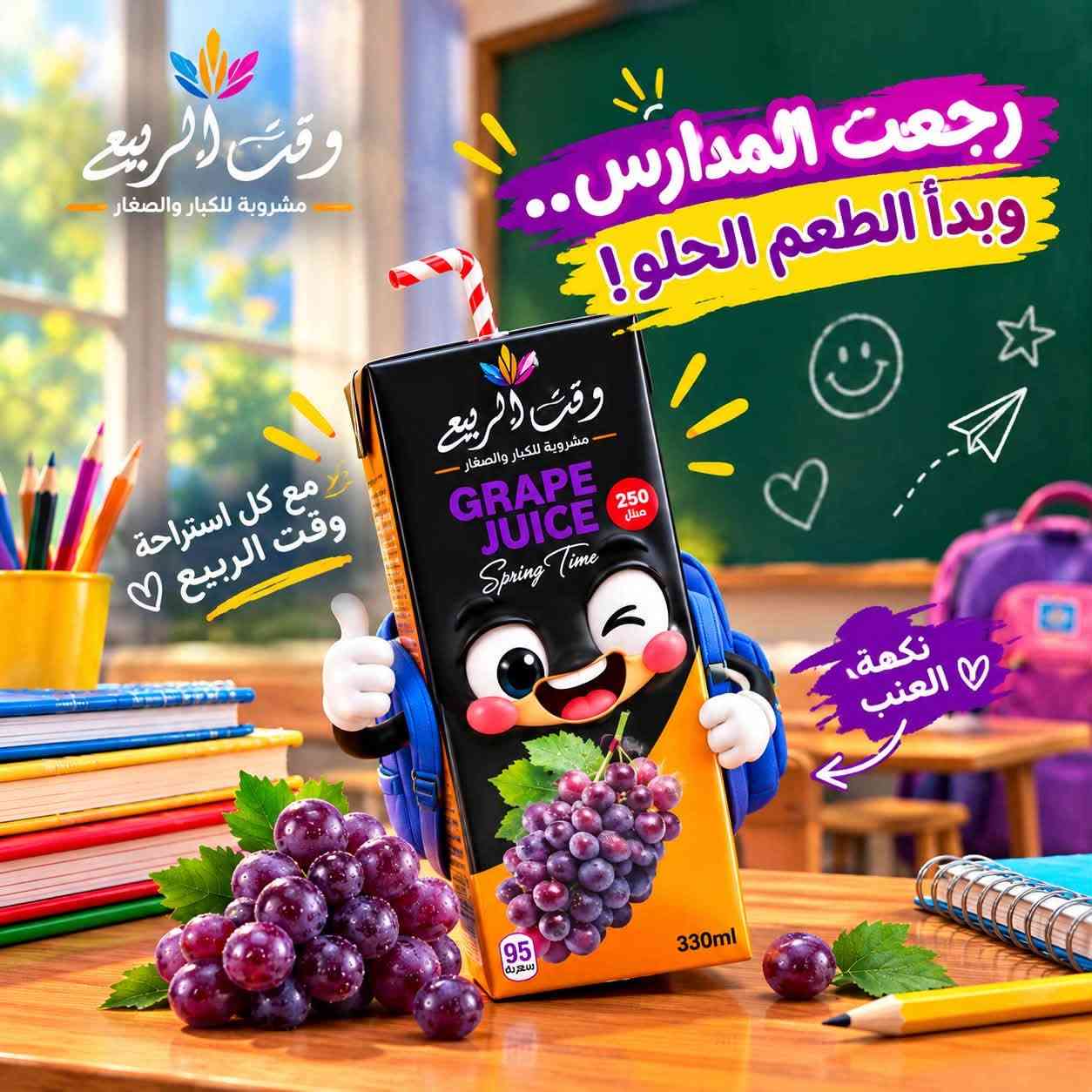 رجعت المدرسة 😍……ورجع الطعم الحلو 🔥🔥🔥
مع كل استراحة عصير وقت الربيع موجود ✨
للطلب والتجهيز :
_***********
_***********

نص مكتوب في الصور:
- وقت الربيع مشروبة للكبار والصغار رجعت المدرسة... وبدأ الطعم الحلو! مع كل استراحة وقت الربيع
- وقت الربيع مشروبة للكبار والصغار رجعت المدارس.. وبدأ الطعم الحلو! مع كل استراحة وقت الربيع ♡ نكهة العنب
- وقت الربيع مشروبة للكبار والصغار رجعت المدارس وابدأ الطعم الحلو مع كل استراحة وقت الربيع نكهة الخوخ 250 ميلل 95 سعرة 330ml عصير الخوخ SPRING TIME
- وقت الربيع مشروبة للكبار والصغار رجعت المدارس .. وبدأ الطعم الحلو! مع كل استراحة وقت الربيع
- وقت الربيع مشروبة للكبار والصغار رجعت المدرسة... ورجعت النكهة ! رفيقكم بكل استراحة