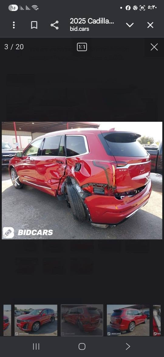 السلام عليكم عندي كاديلاك موديل 2025 XT6 فول مواصفات مرقمه شهداء بغداد دخول جديد سته ستندر ٧ راكب السعر ٢٩٥ وبيه مجال *********** حادثها جاملغ خلفي وباب

نص مكتوب في الصور:
- 2/20 1:1 2025 Cadilla... bid.cars ٥:٢٨
- 2025 Cadilla... bid.cars 5 / 20 BIDCARST
- 2025 Cadilla... bid.cars 13 / 20 BIDICARS
- 2025 Cadilla... bid.cars 3 / 20 1:1 BIDCARS