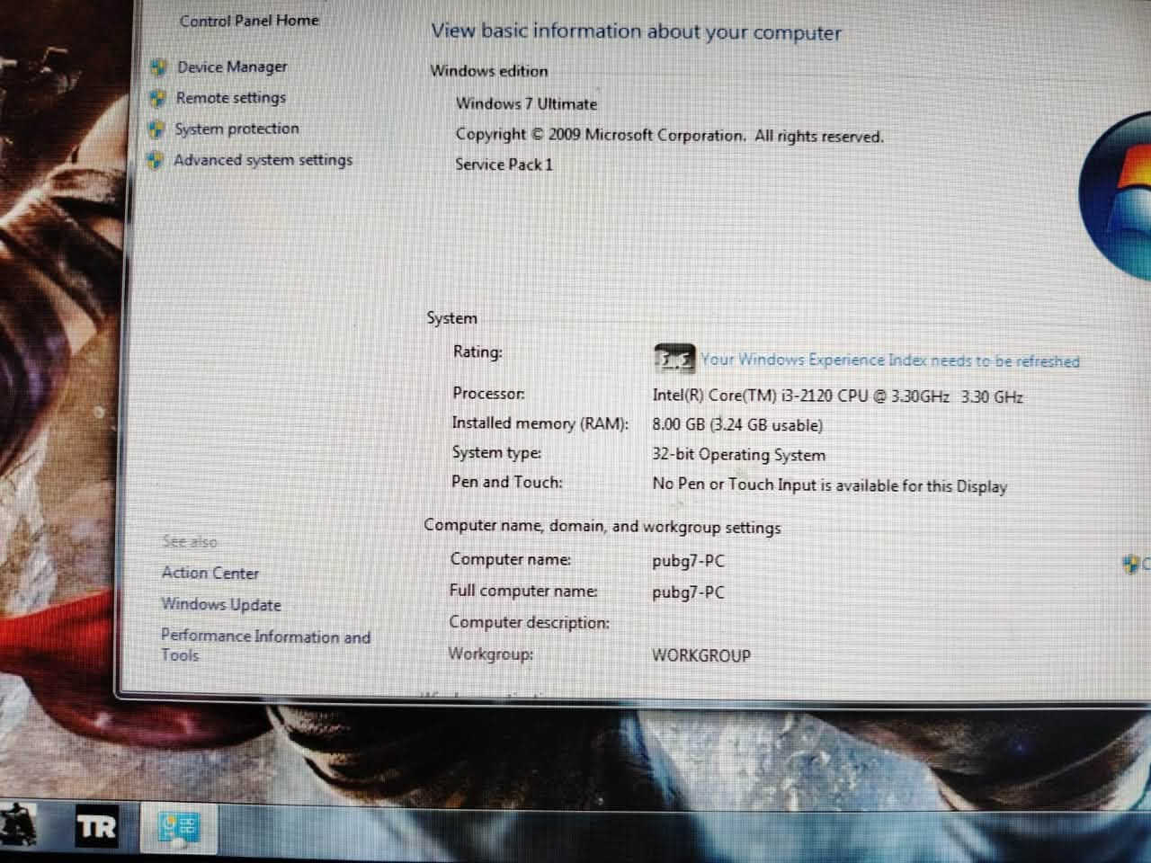 السلام عليكم 
حاسبات لعب 
نوع شاشة DELL
والكيس hp
كلشي موضح بالصورة 
العدد 12 حاسبة كاملة مع ups وكافة الغراض
السعر مليون وربع وبيها مجال 
***********
***********
المكان بغداد حي الجهاد سريع حي العامل  قرب مسبح الرافدين

نص مكتوب في الصور:
- Manager settings protection ed system settings Windows edition Windows 7 Professional Copyright c 2009 Microsoft Corporation. All rights reserved. Service Pack 1 System Rating: System rating is not available Processor: Intel(R) Core(TM) i5-2500 CPU @ 3.30GHz 3.30 GHz Installed memory (RAM): 4.00 GB System type: 64-bit Operating System Pen and Touch: No Pen or Touch Input is available for this Display Computer name, domain, and workgroup settings Computer name: pc1-PC Full computer name: pc1-PC Computer description: Workgroup: WORKGROUP Windows activation Windows is activated Product ID: 00371-OEM-8992671-00437
- Control Panel Home Device Manager Remote settings System protection Advanced system settings View basic information about your computer Windows edition Windows 7 Ultimate Copyright c 2009 Microsoft Corporation. All rights reserved. Service Pack 1 System Rating: 3.5 Your Windows Experience Index needs to be refreshed Processor: Intel(R) Core(TM) i3-2120 CPU @ 3.30GHz 3.30 GHz Installed memory (RAM): 8.00 GB (3.24 GB usable) System type: 32-bit Operating System Pen and Touch: No Pen or Touch Input is available for this Display Computer name, domain, and workgroup settings Computer name: pubg7-PC Full computer name: pubg7-PC Computer description: Workgroup: WORKGROUP See also Action Center Windows Update Performance Information and Tools
- Windows 7 Professional Copyright © 2009 Microsoft Corporation. All rights reserved. Service Pack 1 System Rating: System rating is not available Processor: Intel(R) Core(TM) i5-3550 CPU @ 3.30GHz 3.30 GHz Installed memory (RAM): 4.00 GB System type: 64-bit Operating System Pen and Touch: No Pen or Touch Input is available for this Display Computer name, domain, and workgroup settings Computer name: pc6-PC Full computer name: pc6-PC Computer description: Workgroup: WORKGROUP Windows activation Windows is activated Product ID: 00371-OEM-8992671-00437
