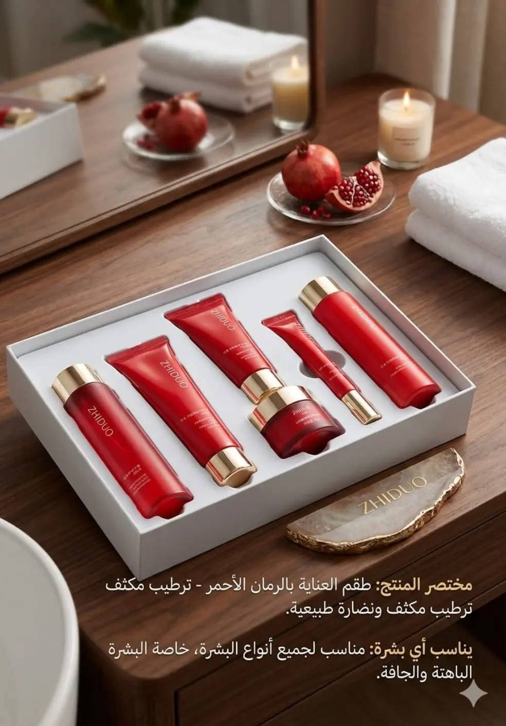 بكجات عنايه لاصلي شركه سادور لطلب ***********

نص مكتوب في الصور:
- يناسب أي نوع بشرة؟
- هذه المجموعة غنية بمستخلصات طبيعية مثل كورديسييبس والجنكة بيلوبا، وهي مصممة لتغذية وترطيب وتجديد جميع أنواع البشرة، وخاصة البشرة الجافة والاصحة البشرة الجافة والناضجة، التي تبحث عن تحسين المرونة والإشراق.
- يناسب أي بشرة؟
- هذه المجموعة الغنية بتركيبة سم النحل ومكوناتها المغذية مصممة خصيصاً لتناسب أنواع البشرة، خاصةً تلك التي تعاني من علامات التقدم في السن وتحتاج إلى ترطيب وتجديد.
- يناسب البشرة الجافة والمختلطة (Suits Dry and Mixed Skin)
- مجموعة ترطيب وشد عميق بتركيبة الكولاجين الثلاثي (3X) مناسب للبشرة العادية، الجافة، والمختلطة؛ يهدئ ويجدد
- يناسب البشرة المختلطة والجافة (For mixed and dry skin) مناسب للبشرة التي تحتاج إلى ترطيب ونضارة
- مختصر المنتج: طقم العناية بالرمان الأحمر - ترطيب مكثف ترطيب مكثف ونضارة طبيعية. يناسب أي بشرة: مناسب لجميع أنواع البشرة، خاصة البشرة الباهتة والجافة.
- خلاصة الأفوكادو: مرونة، ترطيب عميق، وتغذية. مناسب للبشرة: الجافة، الحساسة، والمختلطة.