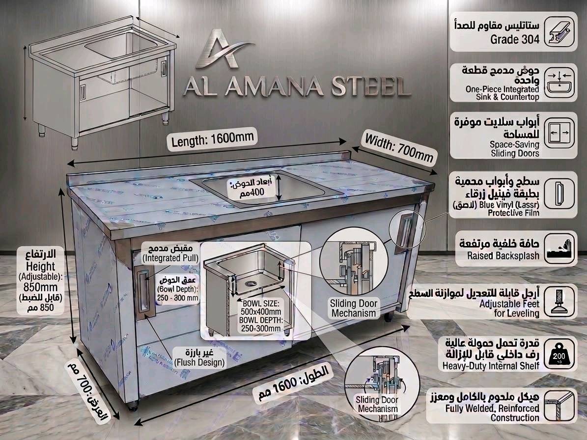 🔥 الجودة تبدأ من التفاصيل 🔥
الأمانة ساجحة — تصنيع وتجهيزات ستانلس ستيل 304 بجودة عالية وتشطيب احترافي.
مصممة لتكون عملية، متينة، وتخدمك لسنوات 💪✨
📌 خزانات وتجهيزات مطاعم • فنادق • كوفيات • مشافي
Al Amana Steel — الجودة • الأمانة • الثقة
بەڵێ، ئەمەش بە کوردیی سۆرانی و بە شێوەیەکی ڕێک و جوان بۆ تیکتۆک:
🔥 کوالێتی لە وردەکارییەکانەوە دەست پێدەکات 🔥
ئەل ئەمانە ستێل — دروستکردن و تەجهیزکردنی کارەکانی ستانلس ستێل ٣٠٤ بە کوالێتی بەرز و تەشریفاتی پیشەیی.
دیزاینێکی بەهێز، کارامە و دروستکراو بۆ بەکارهێنانی درێژخایەن 💪✨
📌 تەجهیزاتی چێشتخانە • هۆتێل • کۆفی • نەخۆشخانە
هذا الغرض بالضبط شنو اسمه/موديله عندكم؟ يعني تنكتب بالوصف كخزانة، طاولة شغل، حوض، أو تفصيل خاص؟: 
صاحبات هوا خزانات كلشي 
وين مكانكم بالعراق بالضبط؟ وأكو توصيل لو استلام فقط من عندكم؟: 
هولير حسب الزبون 
شنو سعره الحالي وهل السعر يختلف إذا طلب الزبون مقاس أو مواصفات مخصصة؟: 
حسب الاتفاق 
هالقطعة جاهزة لو تصنيع حسب الطلب؟ وإذا حسب الطلب، شكد مدة الإنجاز والتسليم؟: 
تصنيع حسب الطلب 
أكو خيارات إضافية مثل سماكة الستانلس، نوع التشطيب، أو ملحقات/إكسسوارات معينة لازم نذكرها بالوصف؟: 
304 مقاوم الصدأ 