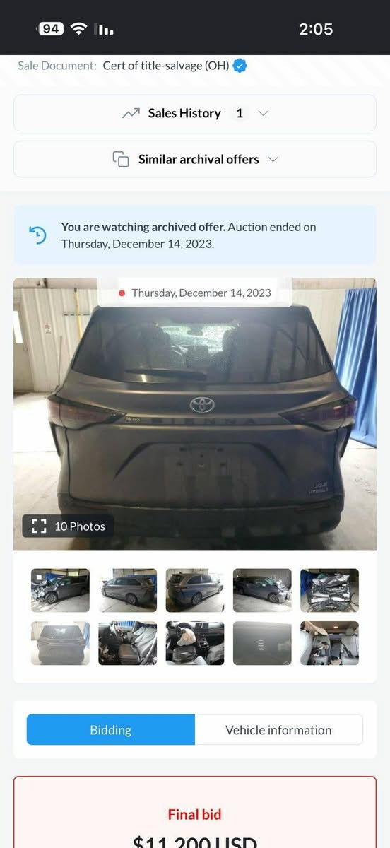 سينا للبيع هايبرد موديل2023٥ىه XLEفول السياره ماشيه67سعر سياره 26الف$رقم***********
