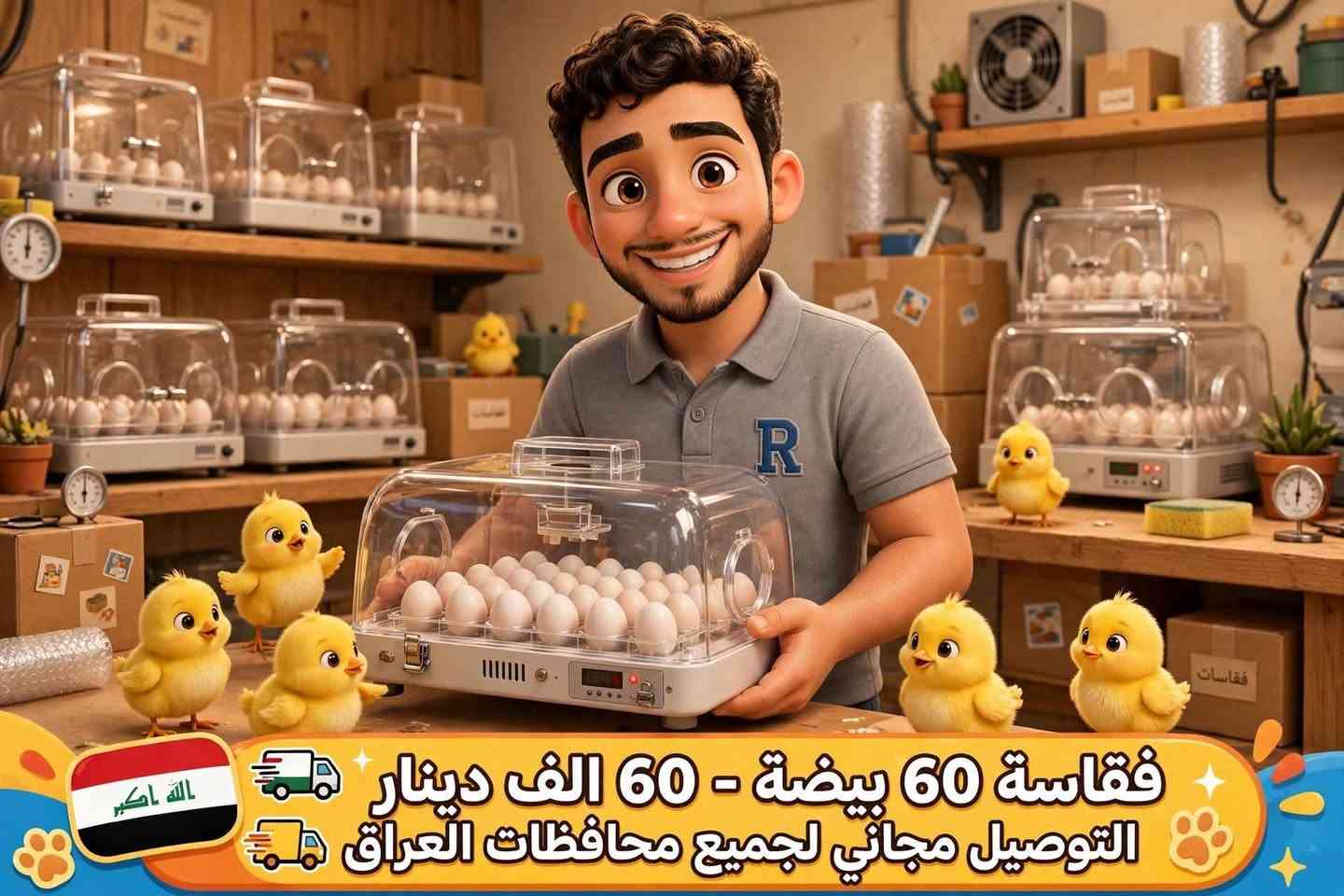 فقاسة ٦٠ بيضة • تفقيس ٩٥-٩٨٪ • توصيل مجاني