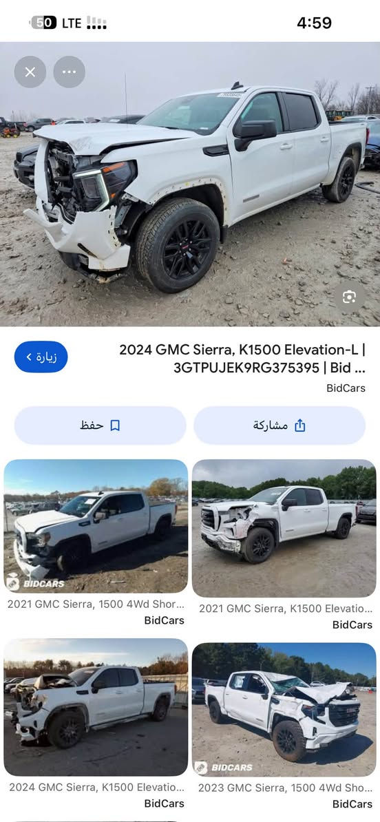 GMC 
2024 
4 بستن توين توربو يعني توربو ماكس 
ELEVATION_L
سياره ما مصلح هيجي ابيع  
تترقم اربيل دهوك سليمانيه حسب رغبتك 
 سعرها 300 $ ورقه و بي شويه مجال قليل 
رقم تلفون *********** بي واتساب 
*********** بث مباشر

نص مكتوب في الصور:
- Similar archival offers You are watching archived offer. Auction ended on Monday, June 1, 2026. Monday, June 1, 2026 12 Photos Bidding Vehicle information Final bid $17,000 USD
- Similar archival offers
- You are watching archived offer. Auction ended on Monday, June 1, 2026.
- Monday, June 1, 2026
- 12 Photos
- Bidding
- Vehicle information
- Final bid
- $17,000 USD
- 50 LTE 4:59 زيارة 2024 GMC Sierra, K1500 Elevation-L | 3GTPUJEK9RG375395 | Bid ... BidCars حفظ مشاركة 2021 GMC Sierra, 1500 4Wd Shor... BidCars 2021 GMC Sierra, K1500 Elevatio... BidCars 2024 GMC Sierra, K1500 Elevatio... BidCars 2023 GMC Sierra, 1500 4Wd Sho... BidCars
- إجراءات سريعة
- مشاركة
- البحث في محتوى هذه الشاشة
- hicle information
