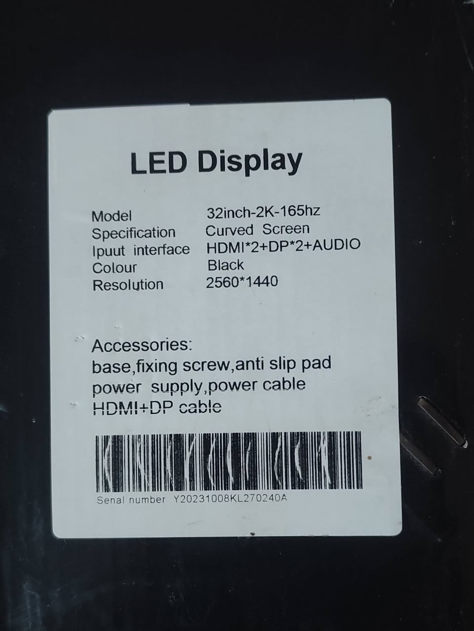 سلام عليكم للبيع شاشة AJVXY
2k 27 165 hz curved ips 1ms 
الشاشة نضافتها 99% للامانة شاشة مرتبة وسبب البيع اريد اخذ اصغر لان العب تنافس اونلاين وهاي جبيرة علية 
السعر 225 علما الحديدة 375 متوفر توصيل 
*********** واتس
