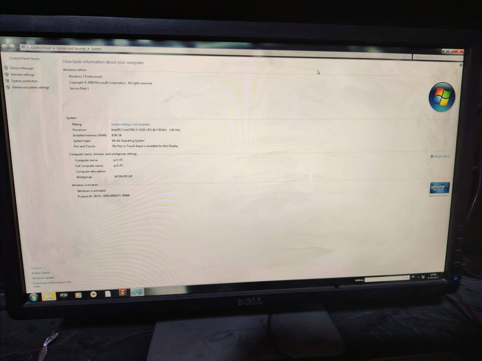 سلام عليكم من رخصت الادمن ١٢ حاسبه وست يوبيس وهاف سويج وميزهن كلهن شلع مليون وربع وبيهن
مجال رقم ***********

نص مكتوب في الصور:
- System Rating: System rating is not available Processor: Intel(R) Core(TM) i5-3550 CPU @ 3.30GHz 3.30 GHz Installed memory (RAM): 4.00 GB System type: 64-bit Operating System Pen and Touch: No Pen or Touch Input is available for this Display Computer name, domain, and workgroup settings Computer name: PC4-PC Full computer name: PC4-PC Computer description: Workgroup: WORKGROUP Windows activation Windows is activated Product ID: 00371-OEM-8992671-00437
- Windows 7 Professional Copyright c 2009 Microsoft Corporation. All rights reserved. Service Pack 1 System Rating: System rating is not available Processor: Intel(R) Core(TM) i5-3550 CPU @ 3.30GHz 3.30 GHz Installed memory (RAM): 4.00 GB System type: 64-bit Operating System Pen and Touch: No Pen or Touch Input is available for this Display Computer name, domain, and workgroup settings Computer name: pc6-PC Full computer name: pc6-PC Computer description: Workgroup: WORKGROUP Windows activation Windows is activated Product ID: 00371-OEM-8992671-00437
- Copyright © 2009 Microsoft Corporation. All rights reserved. Service Path 1 System Rating: System rating is not available Processor: Intel(R) Core(TM) i3-2120 CPU @ 3.30GHz 3.30 GHz Installed memory (RAM): 8.00 GB System type: 64-bit Operating System Pen and Touch: No Pen or Touch Input is available for this Display Computer name, domain, and workgroup settings Computer name: pc5-PC Full computer name: pc5-PC Computer description: Workgroup: WORKGROUP Windows activation Windows is activated Product ID: 00371-OEM-8992671-00008
- Control Panel > System and Security > System
- Control Panel Home
- Device Manager
- Remote settings
- System protection
- Advanced system settings
- View basic information about your computer
- Windows edition
- Windows 7 Professional
- Copyright (c) 2009 Microsoft Corporation. All rights reserved.
- Service Pack 1
- System
- Rating: System rating is not available
- Processor: Intel(R) Core(TM) i3-2120 CPU @ 3.30GHz 3.30 GHz
- Installed memory (RAM): 8.00 GB
- System type: 64-bit Operating System
- Pen and Touch: No Pen or Touch Input is available for this Display
- Computer name, domain, and workgroup settings
- Computer name: pc5-PC
- Full computer name: pc5-PC
- Computer description:
- Workgroup: WORKGROUP
- Windows activation
- Windows is activated
- Product ID: 00371-OEM-8992671-00008
- See also
- Action Center
- Windows Update
- Performance Information and Tools