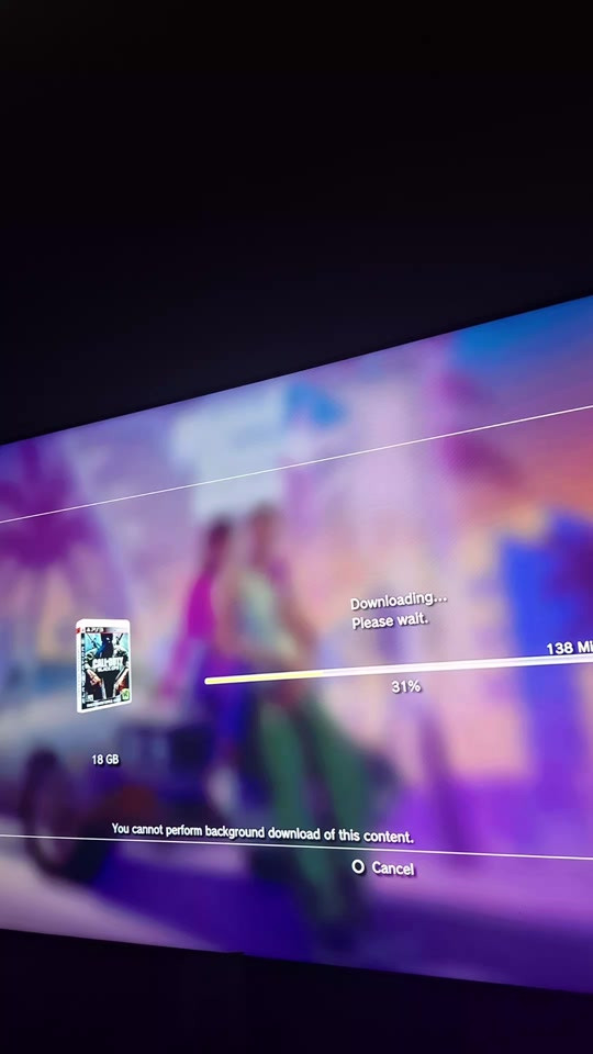 الف مبروك تم تعديل بلي فور #الانبار #العاب_الفيديو #بغداد #بلي4 #العراق 

نص مكتوب في الصور:
- Downloading... Please wait. 138 MB 18 GB 31% You cannot perform background download of this content. O Cancel