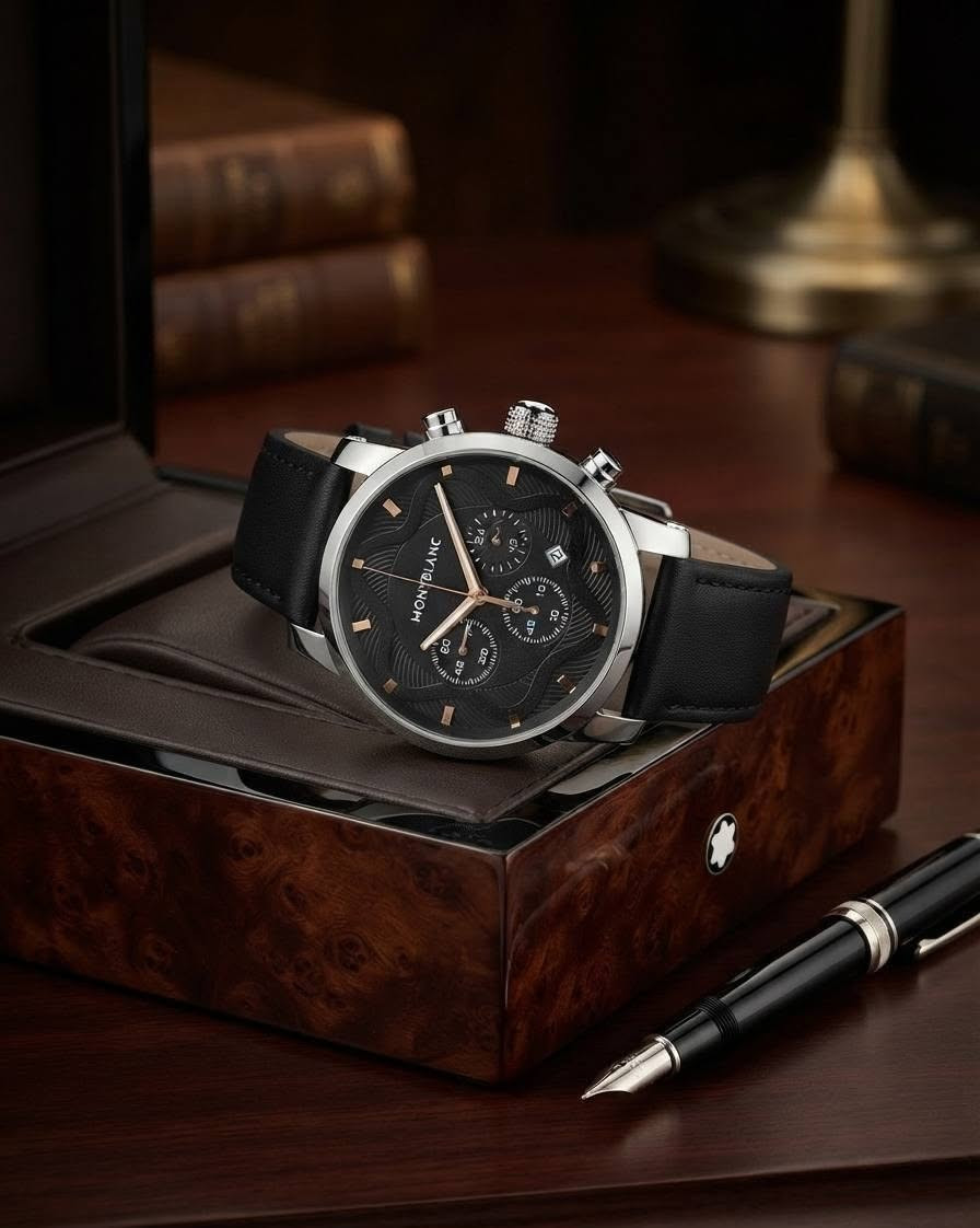 #facebook
#ساعة_رجاليه
​‏⌚️ الأناقة ليست مجرد مظهر.. بل أسلوب حياة!
​لكل من يقدر القيمة الحقيقية للوقت، لن تجد أجمل من تشكيلة ساعات Montblanc الفريدة لتكتمل بها إطلالتك.
​✨ مميزات التشكيلة:
​تصميم كلاسيكي فاخر يجمع بين ألوان الأسود، الذهبي، والبني الأنيق.
​مينا متقن بتفاصيل هادئة وتصاميم مموجة تضفي لمسة فنية.
​حزام جلدي فاخر يمنحك الراحة والفخامة المطلوبة. 
للحجز تفضل خاص أو واتساب ***********
