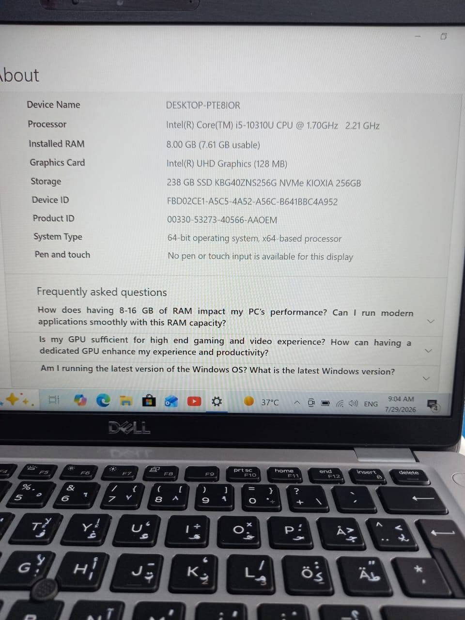 لابتوب دل  5410  dell
الجيل العاشر
المعالج كور اي 5 الجيل 10
الهارد    256    ssd  m.2
الرام  8.  ddr4 
كارت الشاشة  4 شير 
حجم الشاشة  14 
الشاحنة اصلية 
يحتوي على منفذين تايب سي للشحن او نقل البيانات
نظام التشغيل ويندوز 10 عربي انكليزي 
الملحقات شاحنة تايب سي  وجنطة 
السعر  285

***********
***********
يوجد توصيل

متوفر 
تتوفر مجموعة لابتوبات بأسعار مناسبة ومواصفات مختلفة
