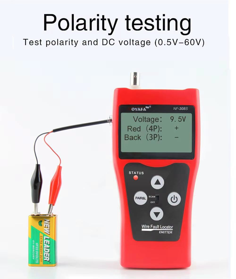 لا توجد تفاصيل

نص مكتوب في الصور:
- LCD Cable Tester Tracker Measure length and fault distance Hub blink for locating network port
- Measure Cable Length and Broken Distance. Range up to 350m, 98% accuracy! Disconnect cable at the far end. Open 12 105.3m Open 36 105.3m Open 45 105.3m Open 78 105.3m Good cable Open 12 105.3m Open 36 105.3m Open 45 30.5m Open 78 105.3m Broken cable
- Polarity testing Test polarity and DC voltage (0.5V-60V)
- Power Adaptor for Supply Power
- DC 9-12V, 500mA~2000mA
- Note: the adaptor is not included in the set.
- Lamp
- Helps work in dark environment
- Package List
- Cable Fault Testing Test open, short, cross,ect. for RJ45, RJ11, BNC cable. Test locally Test with remote
