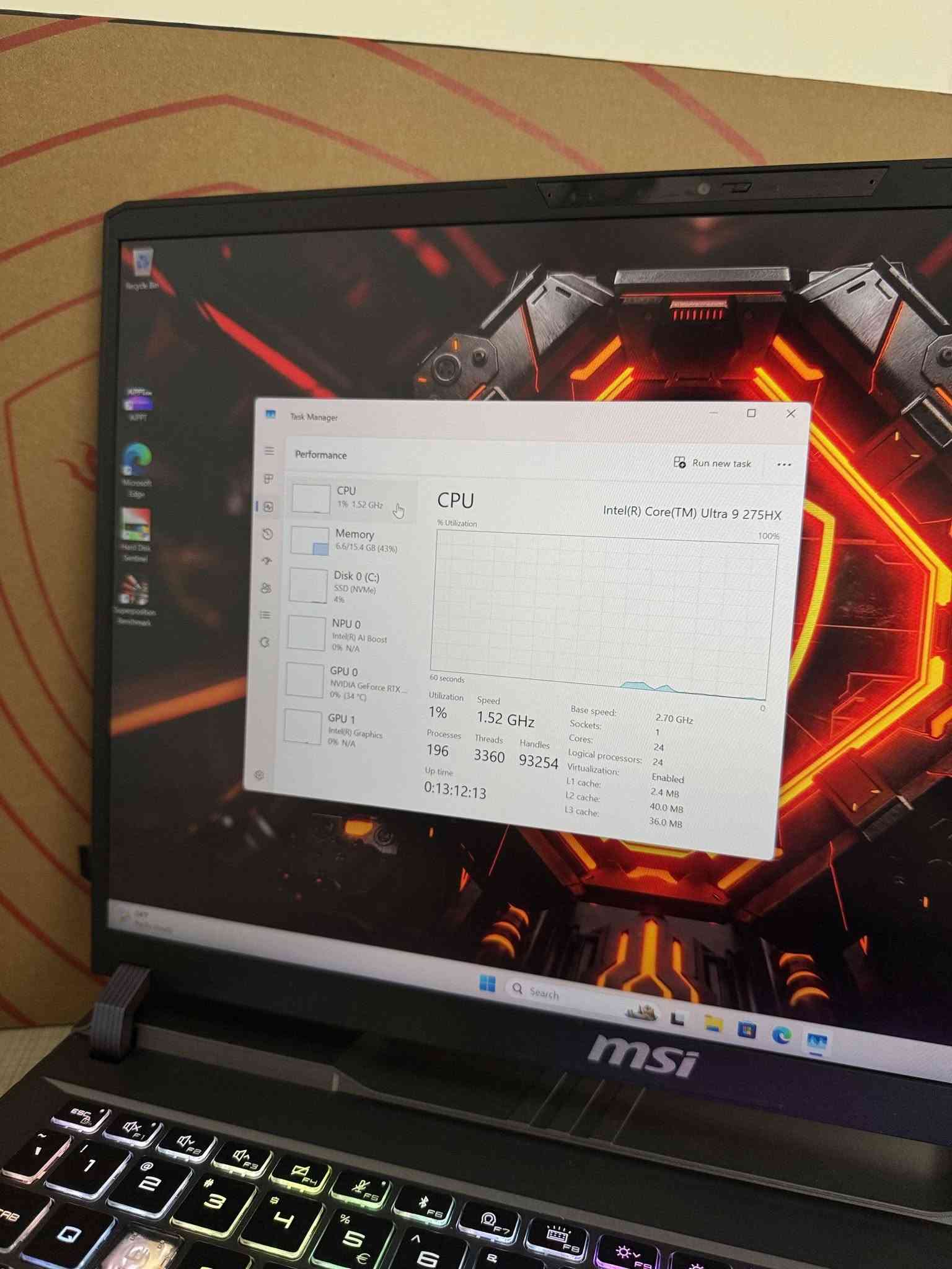 💻 MSI Vector 16 HX
• CPU: Intel Core Ultra 9 275HX (24 Core & 24 Thread)
• GPU: NVIDIA GeForce RTX 5080 16GB (175W)
• NPU: AI Boost 8G
• RAM: 16GB DDR5 5600MHz
• Storage: 1TB NVMe SSD
• Display: 16" 2K+ (2560x1600) IPS Anti-Glare 240Hz
• Charger: 330W
کوردی:
🔥 غولێکی ڕاستەقینە بۆ گەیەمینگ و کارە زۆر قورسەکان!
✨ زۆر زۆر خاوێنە، بە گەرەنتی ڕاستەقینە دەفڕۆشرێت.
🌐 بۆ زانینی نرخ و هەر تایبەتمەندییەکی تر سەردانی ئەم لینکە بکەن:
https://igoiraq.com/ckb/l/msi-vector-ultra-9-275hx-jn70e3wsb77dsdrs71f3wa981s8eznzb
📞 واتسئەپ: *********** | 🚕 گەیاندن بەردەستە
العربية (عراقي):
🔥 وحش حقيقي للألعاب والبرامج الثقيلة جداً!
✨ نظيف حيل بحالة ممتازة، ينباع مع الضمان الحقيقي.
🌐 لمعرفة السعر وأي تفاصيل أخرى يرجى زيارة هذا الرابط:
https://igoiraq.com/ckb/l/msi-vector-ultra-9-275hx-jn70e3wsb77dsdrs71f3wa981s8eznzb
📞 واتساب: *********** | 🚕 التوصيل متوفر

نص مكتوب في الصور:
- MSI Center Hardware Monitoring Features Support Member Center Hardware Monitoring CPU Usage 4 % NPU Usage 0 % GPU Usage 0 % GPU Name NVIDIA GeForce RTX 5080 Laptop GPU GPU AI TOPS 1334 GPU Clock N/A VRAM Clock N/A GPU Temperature N/A Disk 0 % Clean up the disk Memory 37 % Free up memory CPU Name Intel(R) Core(TM) Ultra 9 275HX NPU AI TOPS 13 CPU Temperature 42 °C RAM SSD 875.91 GB available 16 GB Fan 1 8 % 2285 RPM msi
- Find a setting System Display Advanced display Select a display to view or change its settings Display 1: Internal Display Display information Internal Display Display 1: Connected to Intel(R) Graphics Desktop mode 2560 x 1600, 240 Hz Active signal mode 2560 x 1600, 240 Hz Variable refresh rate Supported by driver Bit depth 8-bit Color format RGB Color space Standard dynamic range (SDR) Display adapter properties for Display 1 Choose a refresh rate A higher rate gives smoother motion, but also uses more power. More about refresh rate 240 Hz Dynamic refresh rate To help save power, Windows adjusts the refresh rate up to the selected rate above Dynamic refresh rate isn't supported. More about dynamic refresh rate Off Get help Give feedback
- Task Manager Performance Run new task CPU 1% 1.52 GHz Intel(R) Core(TM) Ultra 9 275HX % Utilization 60 seconds 0 100% Utilization Speed Base speed: 1% 1.52 GHz Sockets: 2.70 GHz 1 Cores: Processes Threads Handles 24 196 3360 93254 Logical processors: 24 Virtualization: Enabled Up time L1 cache: 2.4 MB 0:13:12:13 L2 cache: 40.0 MB L3 cache: 36.0 MB Memory 6.6/15.4 GB (43%) Disk 0 (C:) SSD (NVMe) 4% NPU 0 Intel(R) AI Boost 0% N/A GPU 0 NVIDIA GeForce RTX ... 0% (34 °C) GPU 1 Intel(R) Graphics 0% N/A Search msi