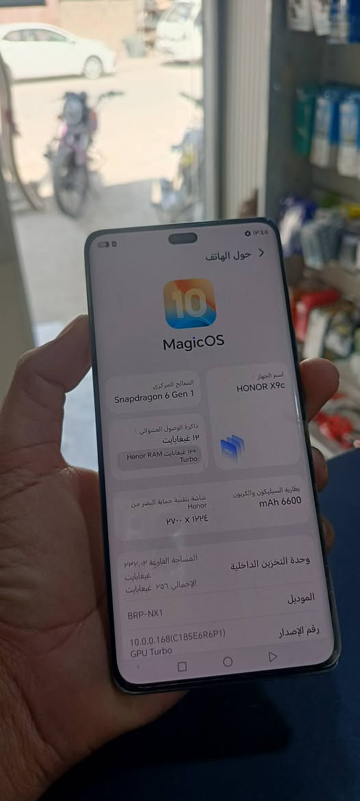 هونر x9c ذاكرة 256
عشوائيه 12
تلفون مستخدم ايام مكفول 
وضمان 5 ايام 
اخو الجديد ايام قليله جداً مستخدم لزكه الشركه عليه 
السعر نهائي 350
مكلف با النشر 
واتساب ***********

نص مكتوب في الصور:
- 14:40
- حول الهاتف
- 10
- MagicOS
- اسم الجهاز
- HONOR X9c
- المعالج المركزي
- Snapdragon 6 Gen 1
- ذاكرة الوصول العشوائي
- ١٢ غيغابايت
- ١٢+ غيغابايت Honor RAM
- Turbo
- بطارية السيليكون والكربون
- mAh 6600
- شاشة بتقنية حماية البصر من
- Honor
- ٢٧٠٠ X ١٢٢٤
- وحدة التخزين الداخلية
- المساحة الفارغة ٢٣٢,٢
- غيغابايت
- الإجمالي ٢٥٦ غيغابايت
- الموديل
- BRP-NX1
- رقم الإصدار
- 10.0.0.168(C185E6R6P1)
- GPU Turbo