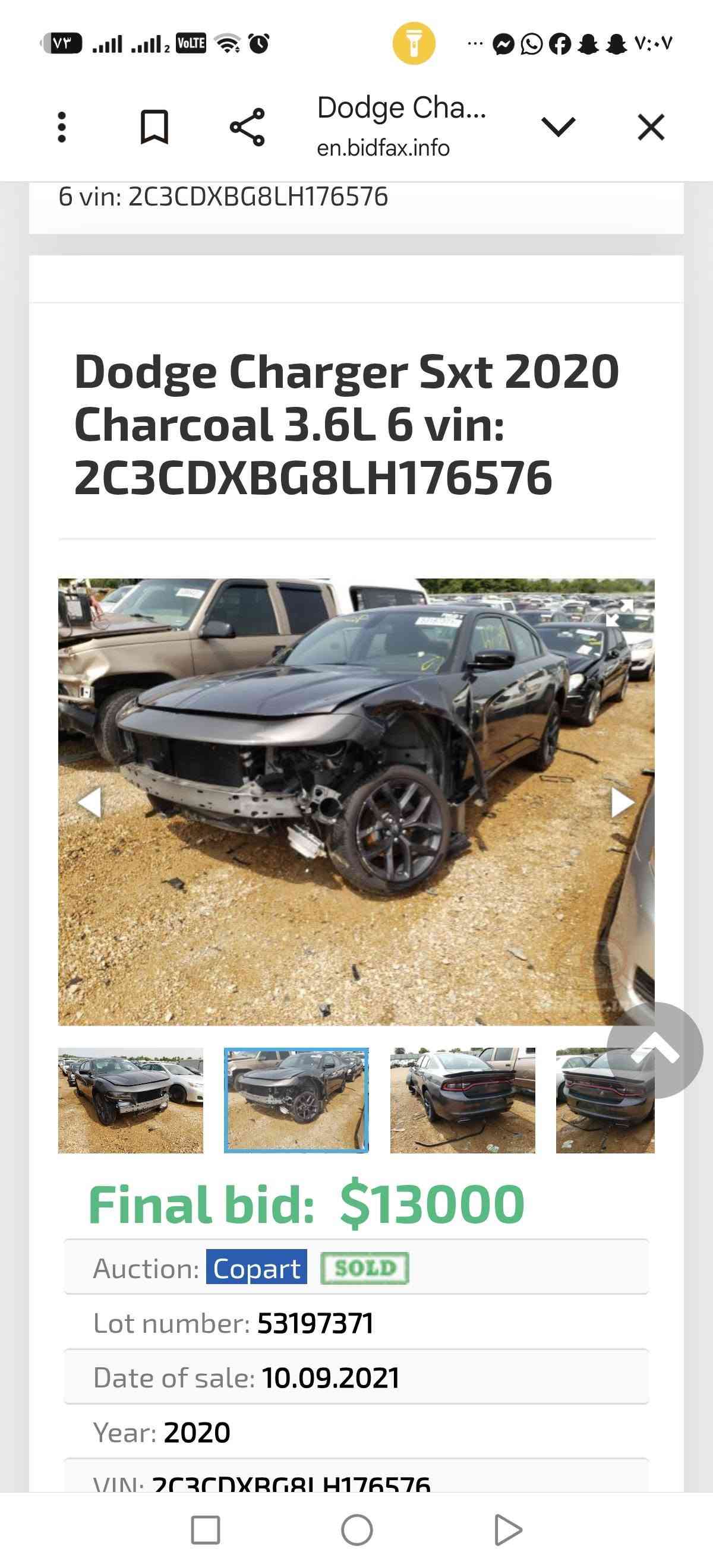 جارجر موديل 20 وارد أمريكي ماشية 80 الف بأسمي كير مكينة مكفولات حادث داخل المنشور بيه جاملغ امامي تبديل بلادي بدون صبغ بدون ايرباك مراوس حسب القناعة مكاني ديالى بعقوبة التحرير للاستفسار *********** بعقوبة, ديالى

نص مكتوب في الصور:
- 73
- VOLTE
- V:
- Dodge Cha...
- en.bidfax.info
- 6 vin: 2C3CDXBG8LH176576
- Dodge Charger Sxt 2020
- Charcoal 3.6L 6 vin:
- 2C3CDXBG8LH176576
- BidFax.info
- Final bid: $13000
- Auction: Copart SOLD
- Lot number: 53197371
- Date of sale: 10.09.2021
- Year: 2020
- VIN: 2C3CDXBG8LH176576
- Dodge Cha... en.bidfax.info 6 vin: 2C3CDXBG8LH176576 Dodge Charger Sxt 2020 Charcoal 3.6L 6 vin: 2C3CDXBG8LH176576 Final bid: $13000 Auction: Copart SOLD Lot number: 53197371 Date of sale: 10.09.2021 Year: 2020 VIN: 2C3CDXBG8LH176576