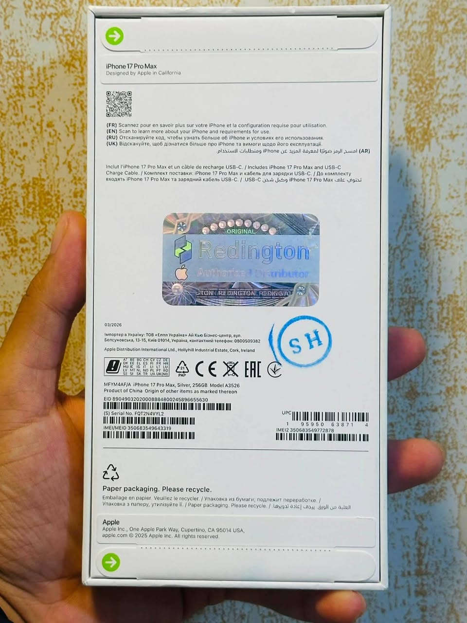 من رخصة الادمن 🔥
للبيع iPhone 17 Pro Max 📱

📱 iPhone 17 Pro Max
💾 256GB
🎨 فضي Si
تك شريحة 
ملاحظة جهاز ما مفتوح من كارتون مختم ماستر 
للتواصل 
***********
