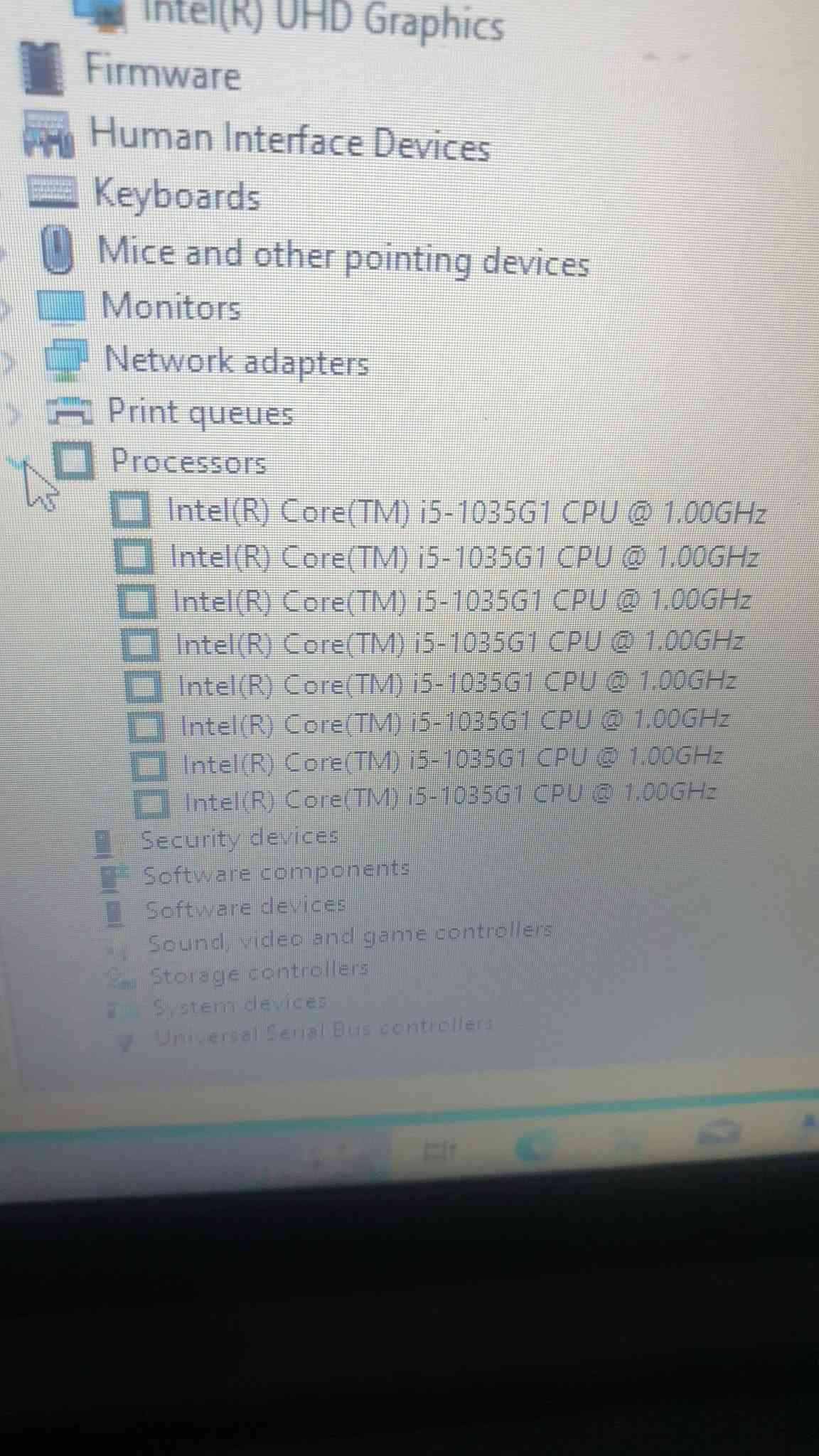 كوراي ٥ جيل ١٠ هارد ٥٠٠ hdd رام ٤ ddr4 بطارية جيدة اقل شي ساعة ونص كارت شاشة داخلي انتل سعر مع توصيل ١٩٥ الف هذا سعر نهائي محد يكول نهايته .  واتس *********** توصيل متوفر جميع محافظات

نص مكتوب في الصور:
- Intel(R) UHD Graphics Firmware Human Interface Devices Keyboards Mice and other pointing devices Monitors Network adapters Print queues Processors Intel(R) Core(TM) i5-1035G1 CPU @ 1.00GHz Intel(R) Core(TM) i5-1035G1 CPU @ 1.00GHz Intel(R) Core(TM) i5-1035G1 CPU @ 1.00GHz Intel(R) Core(TM) i5-1035G1 CPU @ 1.00GHz Intel(R) Core(TM) i5-1035G1 CPU @ 1.00GHz Intel(R) Core(TM) i5-1035G1 CPU @ 1.00GHz Intel(R) Core(TM) i5-1035G1 CPU @ 1.00GHz Intel(R) Core(TM) i5-1035G1 CPU @ 1.00GHz Security devices Software components Software devices Sound, video and game controllers Storage controllers System devices Universal Serial Bus controllers