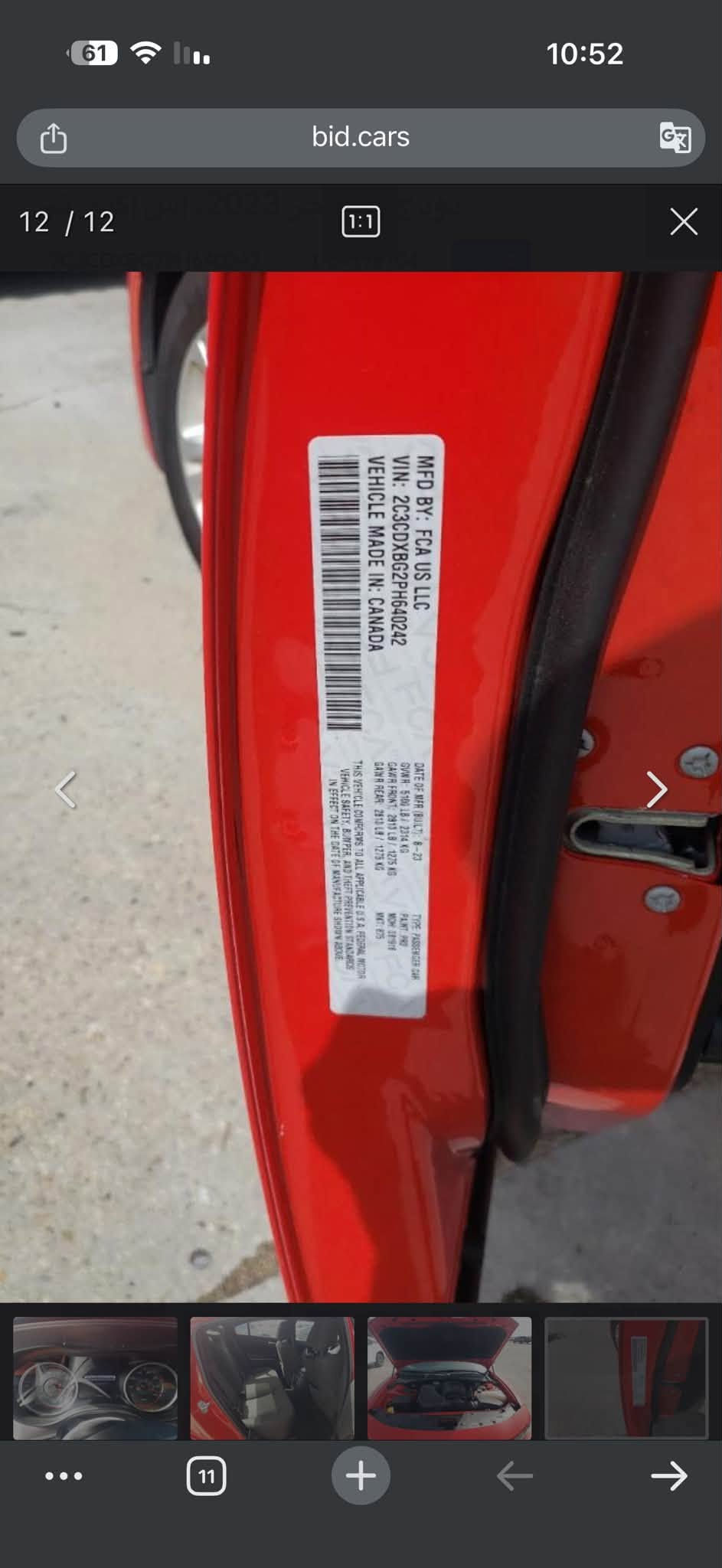 السلام عليكم
دوج جارجر ( DODGE CHARGER ) اخر اصدار لاست كول

اللون : احمر طماطي 🩵

الفئه : SXT  

موديل: 2023

رقم السياره: بغداد دولي تحويل بأي وقت وسنويه ل 31 وهزه جديده    

المحرك: 6 سلندر 3600 ( كفاله )

المسافه المقطوعه : 34 MI ( ماشيه قليل )

حاله السياره :  (تقرير 0 لاصبغ لافتح لاتبديل كفاله عده بارد زغير بالباب هنا بالعراق امريكا )
**********************************************
1- المصابيح الاماميه زنون عالي ناصي بلاد
2-كاميرا خلفيه دواره 
3- شاشه كبيره مع نظام ملاحه نفكيشن GPS
4- حساس خلفي
5- توقف ذاتي عند فتح الباب
6- داخل مخمل بلاد
7- دخول ذكي بصمه
8- سستم صوت الباين مع سماعات الباين 
9- ويل حجم 19 جديد مع تخم تاير جديد
10- حساسات خلفيه 
11- المقاعد الاماميه ( حضن ) وكهرباء

***********************************************
*السياره جديده جدا وكدامكم الصور ومابيه نقص حته كتلوكات مال الشركه وياها
*ويل اصلي حجم 18 مع تخم تاير جديد 
*محرك كير تبريد ع وضع الشركه كفاله
*حداديه ع وضع الشركه

السعر اتصل او علق يجيك خاص وبالخدمه
مكان السياره : (كربلاء )

 *********** وات ساب
***********
واسف ع الاطاله

نص مكتوب في الصور:
- 61 10:52 bid.cars 11 / 12 1:1 11