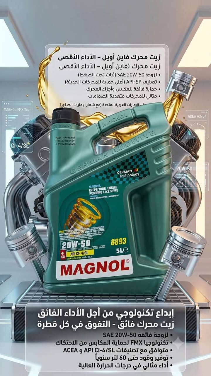 عزّز أداء محرك سيارتك ووفر صيانته مع أفضل زيوت المحركات العالمية! 🚗💨
لأن سيارتك تستحق الأفضل، نوفر لكم في المجمع الذهبي للإطارات أجود أنواع زيوت المحركات (Grand Way - Fine Oil - Magnol) المصممة لحماية المحرك وتقليل الاحتكاك حتى في أصعب ظروف القيادة ودرجات الحرارة العالية.
لماذا تختار زيوتنا؟
 حماية فائقة: تقليل التأكل واحتكاك الأجزاء الداخلية للمحرك.
 كفاءة واقتصاد: توفير في استهلاك الوقود واستجابة أسرع للمحرك.
 اعتمادية عالية: متوافقة مع أعلى المواصفات العالمية (API SP / CI-4).
 أسعار تنافسية: الجودة العالية بأنسب وأفضل الأسعار في السوق!
📍 العنوان: ذي قار  - قضاء النصر - عمارة الحاج نغيمش 
📞 للاستفسار والحجز: ***********
خدمتك مسؤوليتنا.. وراحة بالك أولوية لدينا! ✨
