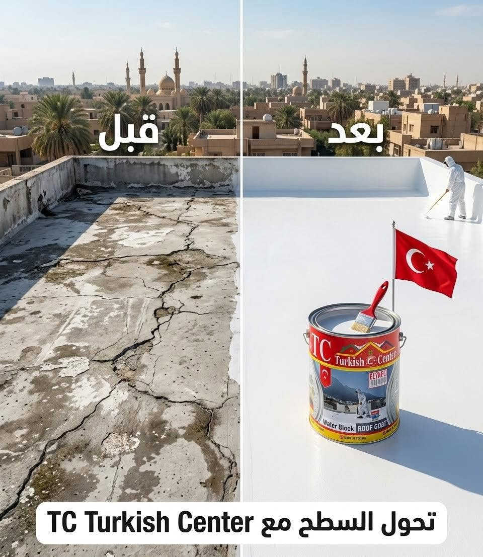 مع عازل الرطوبة الأصلي الروف التركي  من شركة تركش سنتر التركية المدعم بالالياف الالمانية (Turkish Center)، احمِ بيتك وسطحك بأعلى معايير الجودة التركية وبأداء يدوم لسنوات .
 عزل مائي وحراري متكامل: يحمي من تسرب مياه الأمطار والرطوبة، ويعكس حرارة الشمس الحارقة ليقلل استهلاك الكهرباء والتبريد داخل البيت.
 التصاق ممتاز: يثبت بقوة على الصبّة، الفرشي ، الشتايكر، أو الكاشي او الجدران او الحمامات بكل سهولة.
 ضمان معتمد: منتج أصلي ومعتمد ومجرّب يضمن الخلاص من مشاكل الرطوبة وتسريب الماء

روف كوت سيليكوني: 50,000 د.ع.
 روف كوت سيليكوني بالألياف الألمانية + رولة هدية: 75,000 د.ع
 متوفر بيع (مفرد / جملة) لأصحاب المكاتب والمقاولين.
 خدمة التوصيل متوفرة لكافة مناطق بغداد والمحافظات 🚗📦.
📍 العنوان:الموقع الاول:الوزيرية-شارع المغرب
الموقع الثاني-صليخ -الشارع التجاري
📞 للحجز والاستفسار:***********
***********
📲  متوفر واتساب
(سارع بالحجز واستفد من عروض الموسم الحالي!)
