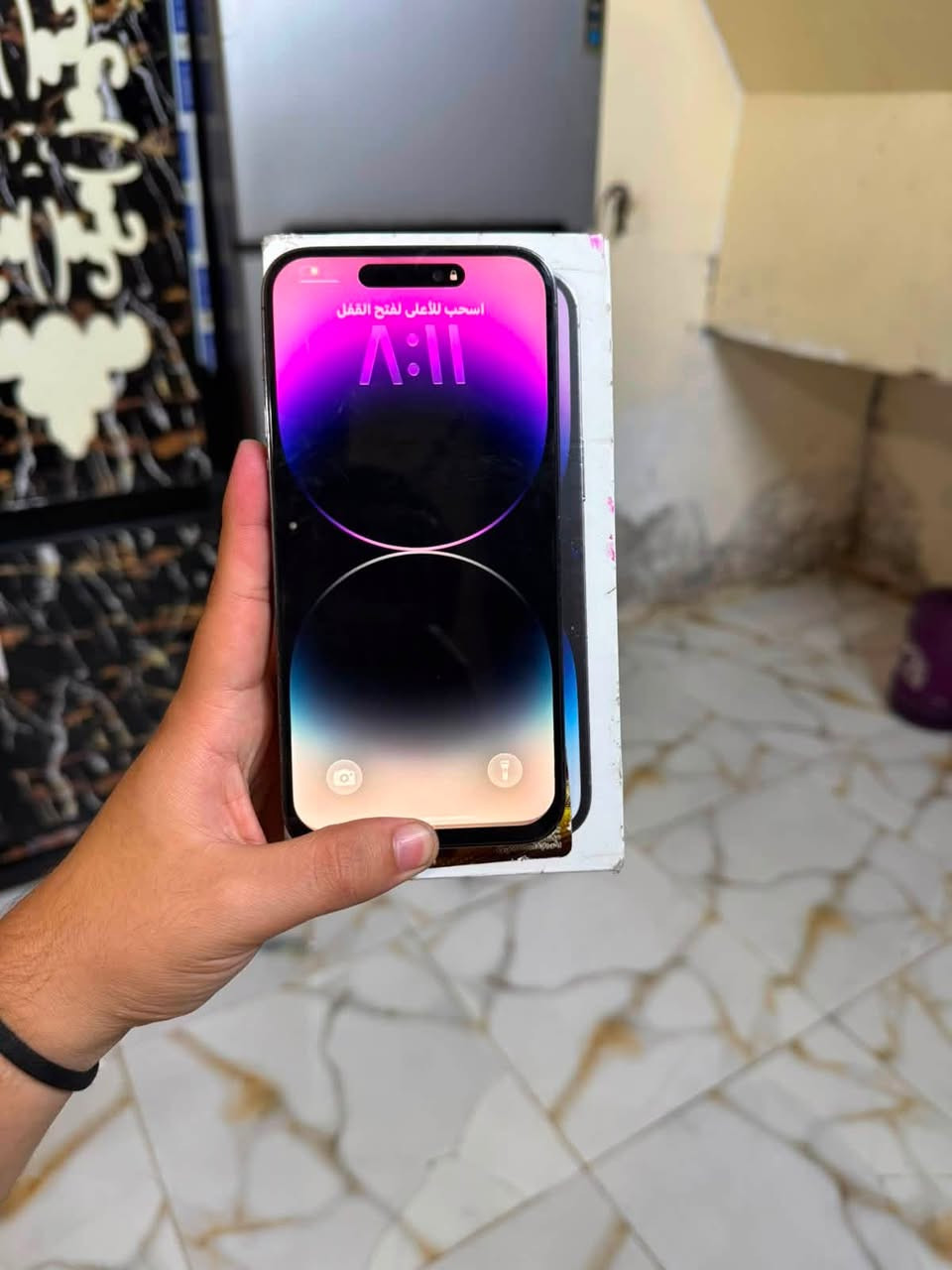 للبيع: ايفون 14 Pro Max
•  الذاكرة: 256GB
 •  البطارية: 100% مستبدلة
 •  اللون: البنفسجي 
 •  النسخة: شرق اوسط دبل سيم كارت
 •  الشاشة: مستبدلة 3 خيارات - لمس سريع
 •  الظهر: بي فطور ناعمة
 •  الشغال: اتصال ✅ سيم كارتات ✅ فيس ايدي ✅ كامرات ✅ واي فاي ✅
 •  الحالة: كله شغال بدون عطل او مشكلة. الباقي مكفول
 •  ملاحظة: تجي تفحص على راحتك
 •  السعر: 525 ألف وبي مجال
 •  للتواصل واتساب: ***********
 •  المكان: بغداد - مدينة الصدر
