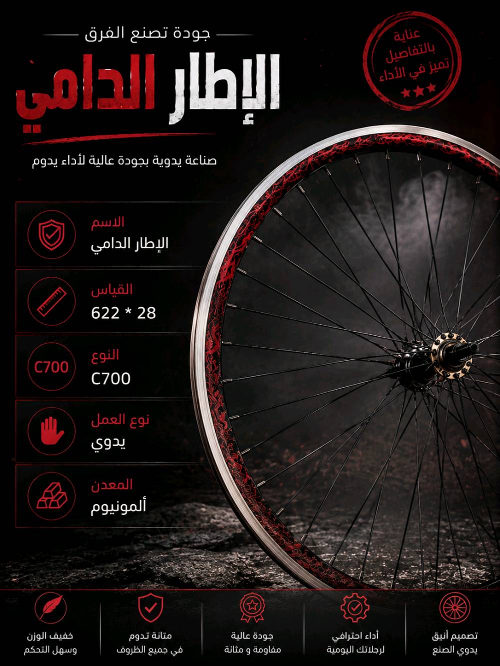 ويل بايسكل قياس 622. .28حجم 
 امامي 10الاف منقوش احمر يديويا 
خلفي 14الف ماركت KD
عقرب عكسي.. خاص بدراجات السباق من 4سرعات الى 11سرعة.  7.500 
 صينية (تروس) 7سرعات ب 8.000 
مع جنطة هدية لكل طلب والكمية محدودة 
***********