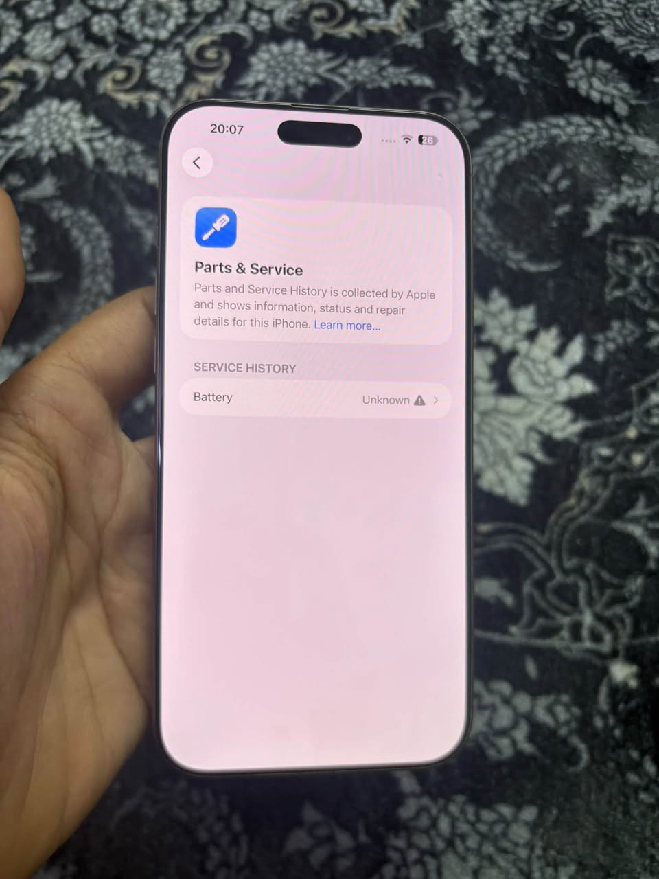 Iphone 16 pro max💛
ئایفۆن ١٦ پڕۆ ماکس 
٢٥٦ گیگا 
١سیم 
پاتری و پشتی گۆڕاوە 
هەموو پارچەکانی تری بیلادن 
هیچ کێشەیەکی نیە هەموو شتی بە زەمانە
نرخی: 620$
شوێن هەولێر 
گەیاندنم نیە 
Tel: 750 3922010

نص مكتوب في الصور:
- 20:07 26 Parts & Service Parts and Service History is collected by Apple and shows information, status and repair details for this iPhone. Learn more... SERVICE HISTORY Battery Unknown
- 20:07 26 About Name iPhone > iOS Version 26.6.1 > Model Name iPhone 16 Pro Max Model Number MYWJ3J/A Serial Number CV9Y10MVMK Parts & Service History > Songs 0 Videos 0 Photos 2 Capacity 256 GB Available 230.65 GB Wi-Fi Address 80:96:98:CB:9E:B9 Bluetooth 80:96:98:EC:0B:F0