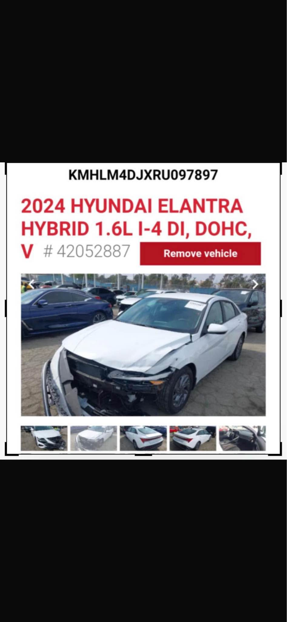 بسم الله الرحمن الرحيم

🚘 للبيع النترا 2024 فئة blue hybrid 

⛽️ هايبرد بانزين + كهرباء 

📍 ماشيه: ٢٤ ألف كم

✅ حادث مثل ما موضح بالصور 

📍 مكان السيارة: النجف - مناذره 

💰 السعر: ١٤٨ ورقه وبيه مجال 

📞 للاستفسار: *********** النجف, العراق

نص مكتوب في الصور:
- KMHLM4DJXRU097897 2024 HYUNDAI ELANTRA HYBRID 1.6L I-4 DI, DOHC, V # 42052887 Remove vehicle