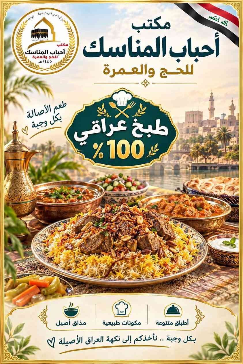 الكتابة
🕋 مكتب أمين المناسك للحج والعمرة 🕋
✨ رحلتكم إلى بيت الله الحرام تبدأ من هنا ✨
📢 إعلان رحلة عمرة جوا من مطار كركوك
📅 تاريخ الانطلاق: 4 / 10 / 2025
💰 الأسعار تبدأ من 450 $ فقط
🍽️ جميع برامجنا تشمل وجبتين طعام يوميًا
🇮🇶 طبخ عراقي 100%
🏨 خيارات الفنادق:
🔹 450 $ — فندق محبس الجن (أنوار المحبس)
🔹 450 $ — فندق محبس الجن (جهة السقاف)
🔹 499 $ — فندق إيلاف بكة (جهة السقائف) – 5 نجوم ⭐⭐⭐⭐⭐
🔹 599 $ — فندق رمادا (جياد)

♦️ 899$ $ الأبراج (بلاط الحرم) 
🕌 برنامج الرحلة:
🌙 ليلتان في المدينة المنورة
🌙 7 ليالٍ في مكة المكرمة
💵 40ألف دينار تُدفع عند الانطلاقة
🍴 مع وجبتي طعام في المدينة المنورة ومكة     
      المكرمة 
📍 العنوان:

الجانب الأيسر – حي فلسطين
مجاور مكتب المحامي سعد الأعرجي
📞 للاستفسار والحجز:
***********
***********
***********
*********** 

🤲 خدمتكم شرف لنا
❤️ معكم خطوة بخطوة لأداء المناسك
🕋 مكتب امين المناسك للحج والعمرة
✨ رفقة طيبة وخدمة تليق بضيوف الرحمن ✨

نص مكتوب في الصور:
- رَبِّ اجْعَلْ هَذَا الْبَلَدَ آمِناً وَارْزُقْ أَهْلَهُ مِنَ الثَّمَرَاتِ، أمين المناسك للحج والعمرة أمين المناسك للحج والعمرة رحلتكم إلى بيت الله الحرام تبدأ من هنا عمرة جوا من مطار كركوك 2 ليالي في المدينة المنورة 7 ليالي في مكة المكرمة ضمان دخول الروضة الشريفة %100 تاريخ الانطلاق 2025 / 10 / 4 أسعار الفنادق فندق محبس الجن (أنوار المحبس) 450$ فندق محبس الجن (جهة السقاف) 450$ فندق إيلاف بكة (جهة السقاف (5 نجوم)) 499$ فندق رمادا (جياد) 599$ الأبراج (بلاط الحرم) 899$ جميع برامجنا مع وجبتين طعام طبخ عراقي %100 خدمتكم شرف لنا معكم خطو بخطوة لأداء المناسك للاستفسار والحجز *********** *********** *********** *********** الجانب الأيسر حي فلسطين مجاور مكتب المحامي سعد الأعرجي
- الله أكبر مكتب أحباب المناسك للحج والعمرة طعم الأصالة بكل وجبة طبخ عراقي 100% أطباق متنوعة مكونات طبيعية مذاق أصيل بكل وجبة .. نأخذكم إلى نكهة العراق الأصيلة
