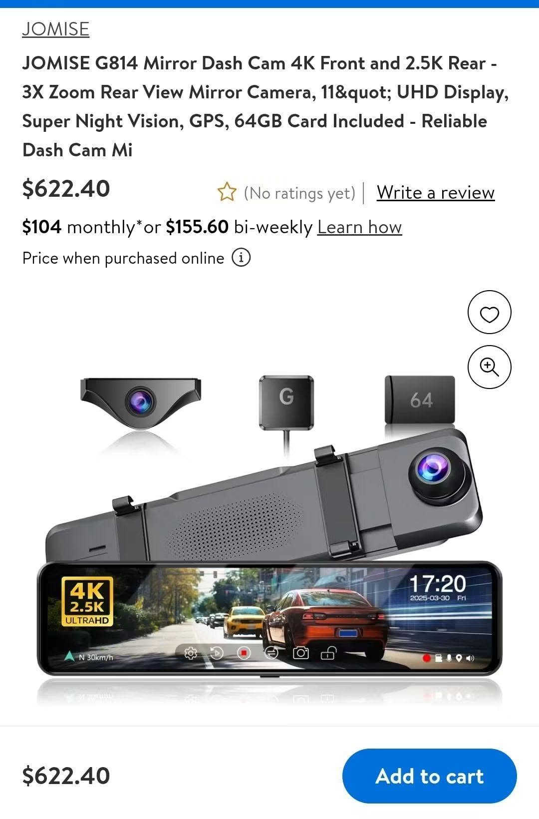 jomise g814
داش كام 
تصور امامي 4K 
خلفي 2.7K
مع رام  32GB
و Gps 
جميع التفاصيل موضحة بالصور 
مكاني بغداد  ***********
سعرها 75 الف

نص مكتوب في الصور:
- 3X ZOOM + 11-Inch Ultra-Wide View Exclusive 3X rearview zoom and 11" screen. Capture more detail and a wider, safer view for driving and parking. Ours 170° Others 140°
- Front 4K Rear 2.5K Front and Rear Record Unparalleled Definition, 4K Front and 2.5K Rear - Capture Every Detail
- Pure Evidence Recorder Easy to Operate Intuitive Touch Screen No App Required 4K UHD Recording G-Sensor Parking Monitoring No cumbersome apps, easy to use Support for double recording before and after Professional 4K evidence to protect your legitimate rights and interests
- Real-Time GPS Tracking
- Replay Every Journey with Precision
- 24/7 Parking Surveillance Peace of Mind Even When Parked 24 Hours
- Updated Type-C
- Wins Stable Performance
- Stable power, smooth use, and reliable support
- 6X Insert Cycles
- Type-C 24 pins 10000+
- Mini-USB 5 pins 1500
- Quick & Easy Installation Stable in All Weather
- Strap-on design, simple to install and secure. Durable under all weather conditions.
- No worries about after-sales service.
- Any concerns can be resolved within 24 hours in the United States.
- JOMISE
- JOMISE G814 Mirror Dash Cam 4K Front and 2.5K Rear - 3X Zoom Rear View Mirror Camera, 11" UHD Display, Super Night Vision, GPS, 64GB Card Included - Reliable Dash Cam Mi
- $622.40
- (No ratings yet) | Write a review
- $104 monthly* or $155.60 bi-weekly Learn how
- Price when purchased online
- Add to cart
- Why Choose G814 Built for True 4K Evidence Protection Ours Certification 4K + 2.5K lens 3X REAR ZOOM Ultra-wide View 3X REAR ZOOM LAB-TESTED NIGHT VISION 3X REAR ZOOM TAMPER-PROOF EVIDENCE LOCK 3X REAR ZOOM SMOOTH & RESPONSIVE TOUCH Others No certification The 4K image is not clear Ordinary lens Narrow field of view No certification The image is blurry and has noise in low light conditions. No certification No automatic locking and video recording function No certification Jittery, sluggish operation.