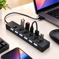٧ منافذ • مفاتيح مستقلة • كابل مدمج