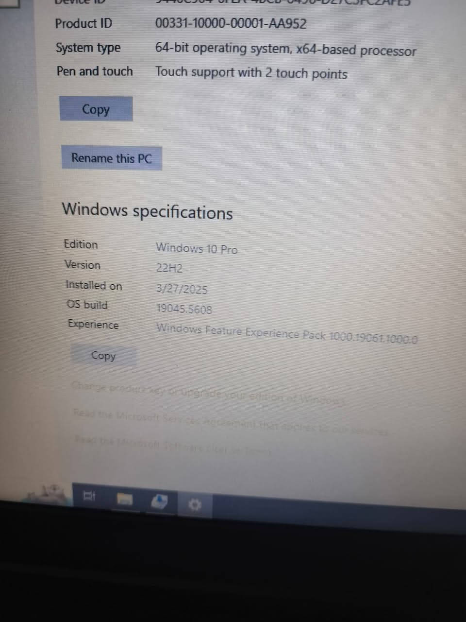 السلام عليكم لابتوب Lenovo للبيع نضيف مواصفاتة داخل الصور  السعر 225 اخذتة قبل فترة وهسة اريد ابيعة اخدتة ب250 المكان بغداد حي النصر ***********

نص مكتوب في الصور:
- About Your PC is monitored and protected. See details in Windows Security Device specifications Device name DESKTOP-R35I5NI Processor Intel(R) Core(TM) i5-4300M CPU @ 2.60GHz 2.59 GHz Installed RAM 8.00 GB (7.69 GB usable) Device ID 9440C904-6FEA-4BCB-8496-D27C3FC2AFE5 Product ID 00331-10000-00001-AA952 System type 64-bit operating system, x64-based processor Pen and touch Touch support with 2 touch points Copy Rename this PC Windows specifications Edition Windows 10 Pro Version 22H2 Installed on 3/27/2025 OS build 19045.5608
- Product ID 00331-10000-00001-AA952 System type 64-bit operating system, x64-based processor Pen and touch Touch support with 2 touch points Copy Rename this PC Windows specifications Edition Windows 10 Pro Version 22H2 Installed on 3/27/2025 OS build 19045.5608 Experience Windows Feature Experience Pack 1000.19061.1000.0 Copy Change product key or upgrade your edition of Windows Read the Microsoft Services Agreement that applies to our services Read the Microsoft Software License Terms
- Display
- Brightness and color
- Change brightness for the built-in display
- Night light
- Off
- Night light settings
- Windows HD Color
- Get a brighter and more vibrant picture for videos, games and apps that support HDR.
- Windows HD Color settings
- Scale and layout
- Change the size of text, apps, and other items
- 100% (Recommended)
- Advanced scaling settings
- Display resolution
- 1366 x 768 (Recommended)
- Display orientation
- Storage Sense can automatically free up space by getting rid of files you don't need, like temporary files and content in your recycle bin.
- Configure Storage Sense or run it now
- Local Disk (C:) - 237 GB
- 45.7 GB used
- 192 GB free
- This is how your storage is used and how you can free up space.
- Apps & features
- 16.7 GB
- Uninstall unused or undesired apps & features
- Other
- 1.15 GB
- Manage other large folders
- Temporary files
- 0.99 GB
- Choose which temporary files to remove
- Show more categories