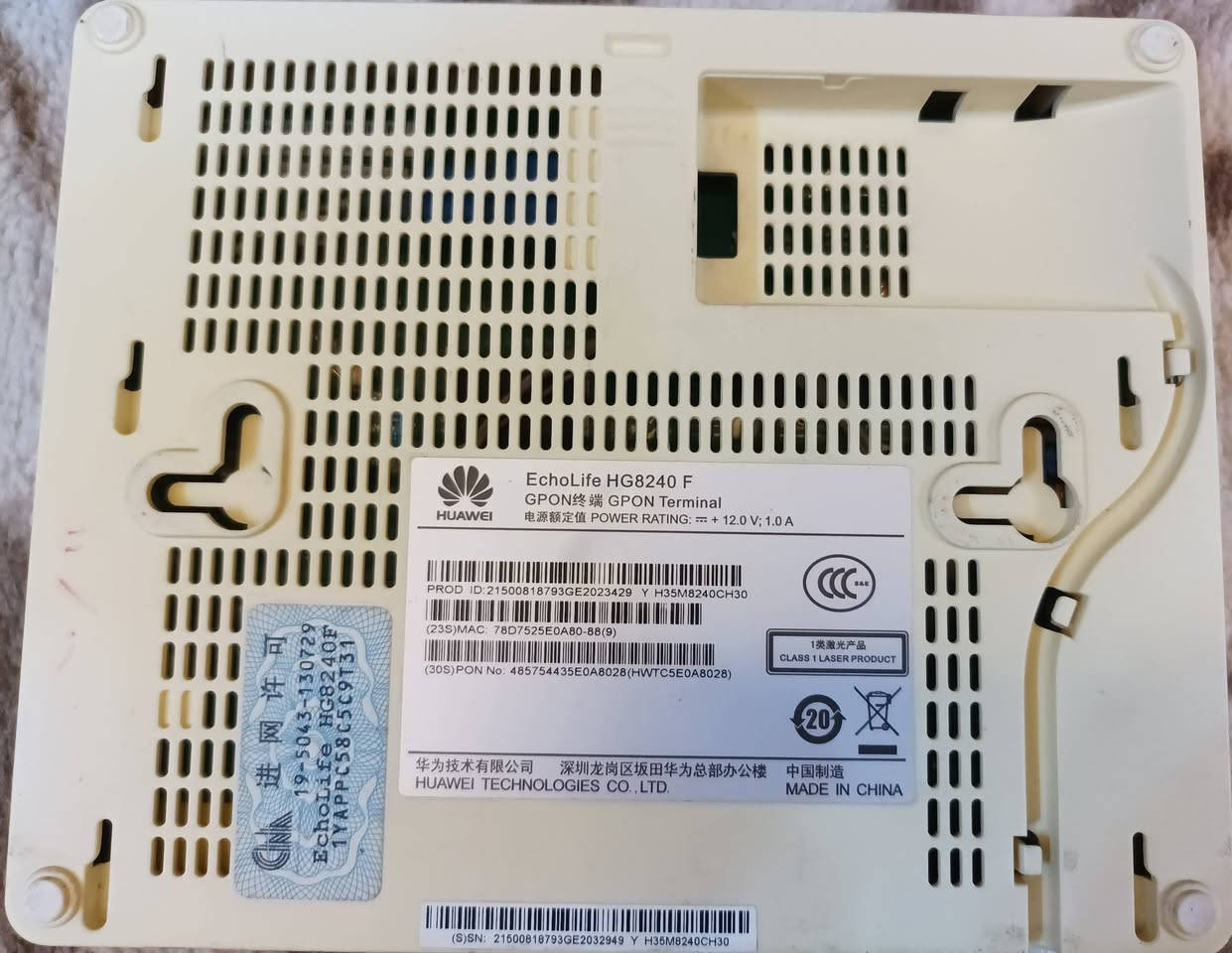 لـلـبـيـع:ONU Huawei GPON الاصلي
موديل:هواوي GPON.
شغال 100٪ ومجرب...
السرعة: تصل الى 100 ميغابت🚀
السعر: 10 الف وبيه مجال...
العنوان/النجف الاشرف (الكوفه)/شارع نجف-بغداد/قرب جسر الامام علي(ع).
للاستفسار الاتصال على الرقم:*********** او مراسلة الصفحة في الخاص.
