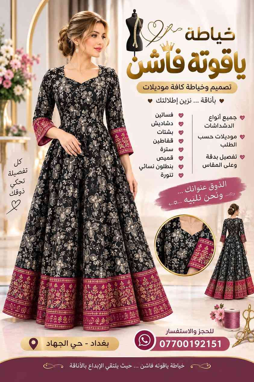 السلام عليكم مكلف للنشر لاجر والثواب
يعلن معهد النور للسيدات عن استمرار دورات تعليم خياطه للمبتدئيات حظوري اون لاين للمحافظات بغداد ومناطق بعيده من الصفر إلى الاحتراف
تعليم قياسات لكل اعمار بدون باترون
تعليم دشداشا40 بكل انواع وكصاته
تعليم قالب الأساسي لكل موديلات
تعليم فساتين مع قياسات بادق تفاصيل
تعليم قياسات لكل اعمار طفال
دوره كامله 3اشهر تتخرجين من معهدنا خياطه مظبوطه
للحجز والاستفسار بغداد حي الجهاد وتساب ***********
فرصه متتعوض
تخفيض للارمل ومطلقات
🌹🌹🌹🌹🌹🌹🌹🌹🌹🌹🌹🌹🌹🌹🌹🌹🌹🌹🌹 مكلف للنشر

نص مكتوب في الصور:
- معهد النور للسيدات نمير 1 في العراق تعليم بمصداقية وضمان أحلامك تصير حقيقة معنا تعليم من الصفر لحد الاحتراف تعليم 40 موديل دشداشات مع قياسات بادق تفاصيل دشداشات سترة قميص بنطلون نسائي تنورة قفاطين بشتات فساتين موديلات نسائية موديلات أطفال دشداشة رجالية بدلة رجالية (ست) زي هندي زي كردي تنفيذ عسكري (بالاتفاق) معهد النور للسيدات خياطة.. تفصيل.. إبداع اي استفسار اني حاضره بغداد حي الجهاد وِتسَاب *********** تعلمي واصنعي مستقبلك بيدك
- خياطة ياقوتة فاشن تصميم وخياطة كافة موديلات بأناقة ... نزيد إطلالتك جميع أنواع الدشداشات موديلات حسب الطلب تفصيل بدقة وعلى المقاس فساتين دشاديش بشتات قفاطين سترة قميص بنطلون نسائي تنورة كل تفصيلة تحكي ذوقك الذوق عنوانك ... ونحن نلبيه للحجز والاستفسار *********** بغداد - حي الجهاد خياطة ياقوتة فاشن ... حيث يلتقي الإبداع بالأناقة
- خياطة ام اسرا فاشن بغداد - حي الجهاد خياطة كافة الموديلات وبأدق التفاصيل تجهيزات بجميع أنواعها فساتين ومناسبات بشتات وقفاطين سترة وقميص بنطلون نسائي وتنورة خياطة حسب الطلب جودة في العمل وإتقان في التفصيل *********** بغداد - حي الجهاد كل تفصيلة تحكي ذوقك الخاص خياطة ام اسرا فاشن بغداد - حي الجهاد
- تعلمي خياطة مع أم حمودي أستاذة فن خياطة وتفصيل خبرة 40 سنة خرجت أجيال من خياطات بغداد تعليم حضوري للمبتدئات تعليم فساتين مع القياسات