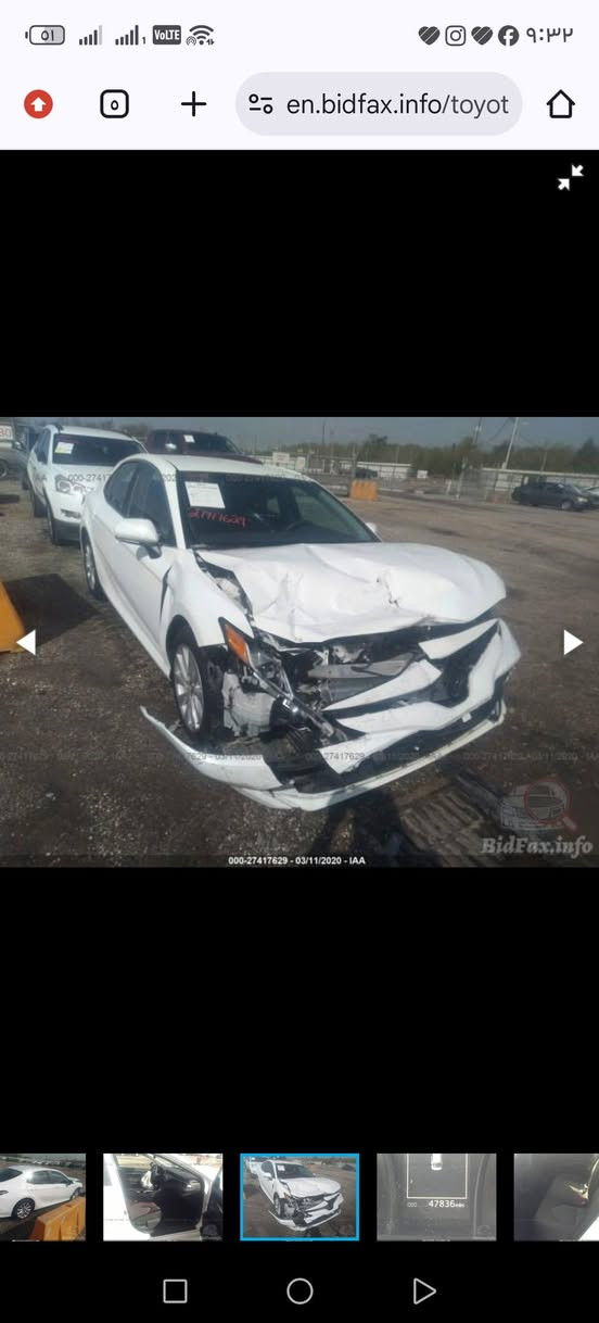 —السعر165بيها مجال--
تويوتا كامري.        — Toyota Camry 

‏‎وراد أمريكي.     —  دركه راجع سستم  

‏‎الموديل                —  2018 

فئة                       —  LE   

حجم المكينه         —  V4/2500 

‏‎اللون                     —  ابيض  
 
ماشيه.           ——m200——

حالة السياره.    — جاملغ عكس السايق تعديل  بنيد                                 معمر ومصبوغ بدون دواخل

‏‎ المواصفات المعروفه  

رقم السياره    — بغداد

‏‎موقع  السياره — الانبار حديثه

‏‎للأستفسار
***********واتساب

نص مكتوب في الصور:
- en.bidfax.info/toyot
- 000-27417629 - 03/11/2020 - IAA BidFax.info
- 000-27417629 - 03/11/2020 - IAA
- BidFax.info
- en.bidfax.info/toyot 000-27417629 - 03/11/2020 - IAA