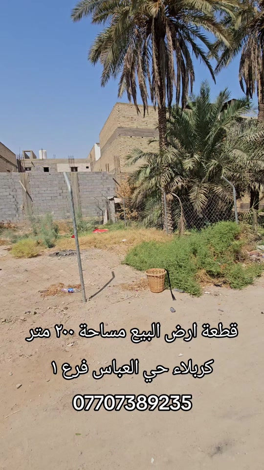 #متابعه_للحساب 🔴 قطعة ارض مساحة 200 متر  للبيع 🟣 السعر 120 مليون 🔴طابو  زراعي  سند ٢٥  🔴 اقرار محكمة من صاحب السند 🔴 كافه الخدمات (تبليط♦️ماء ♦️ كهرباء♦️ مجاري)  🟠 الموقع كربلاء - حي العباس 🟠 للاستفسار التواصل على الارقام التالية:  ***********- ***********📞للتواصل واتساب #متابعة_للحساب #عقارات #كربلاء #facebook 

نص مكتوب في الصور:
- قطعة ارض البيع مساحة ٢٠٠ متر
- كربلاء حي العباس فرع ١
- ***********